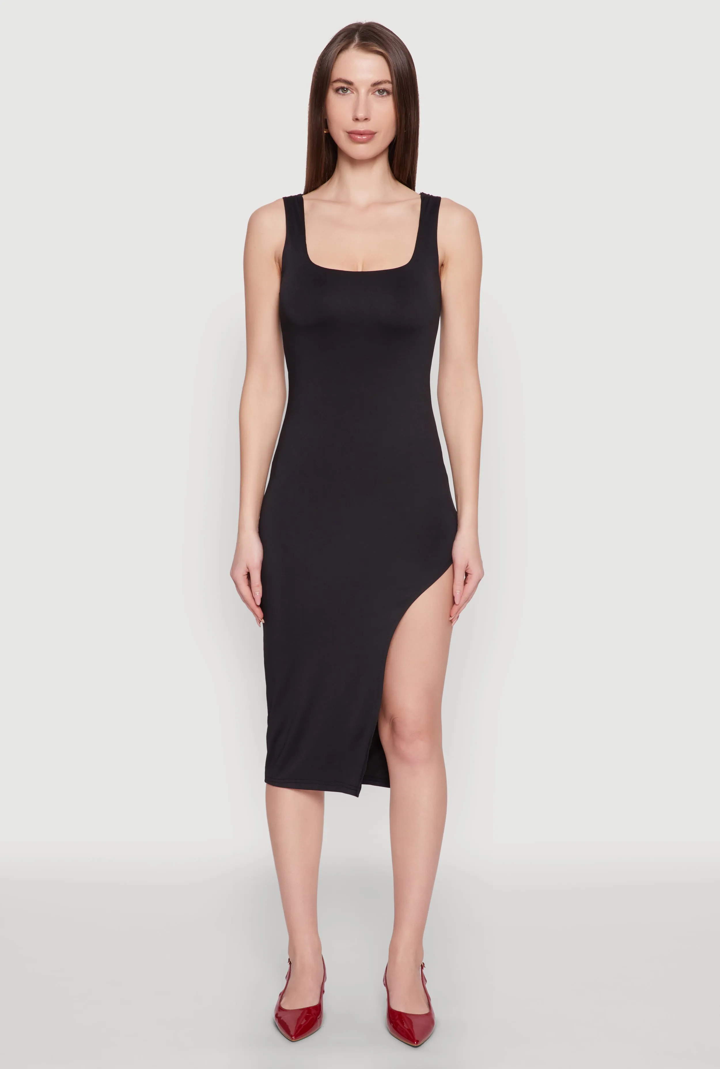 Clean Drape FlexibleClosure Asymmetrical Side Slit Midi Dress
