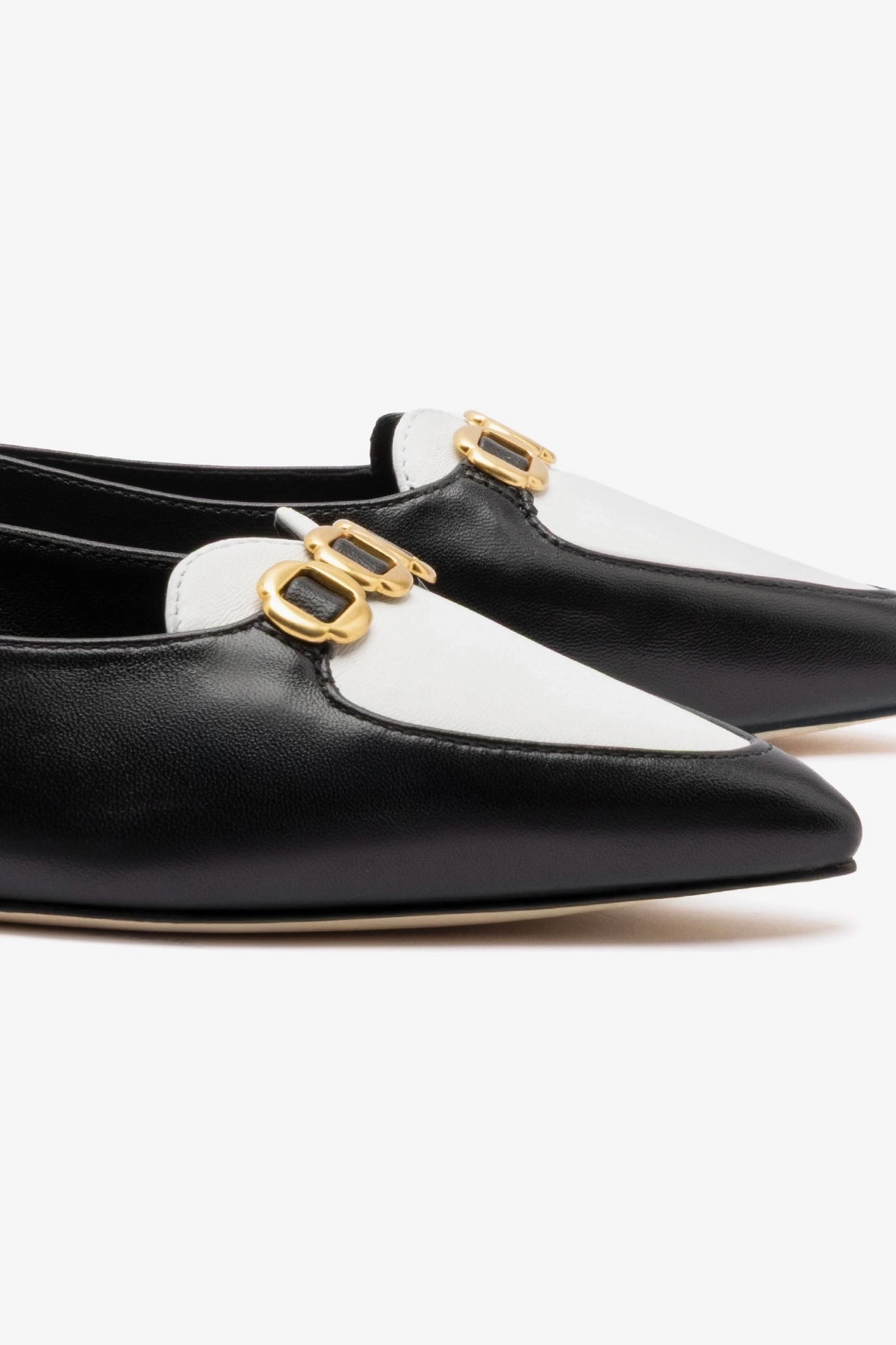 Audrey Flat In Black and White Leather Leather Upper