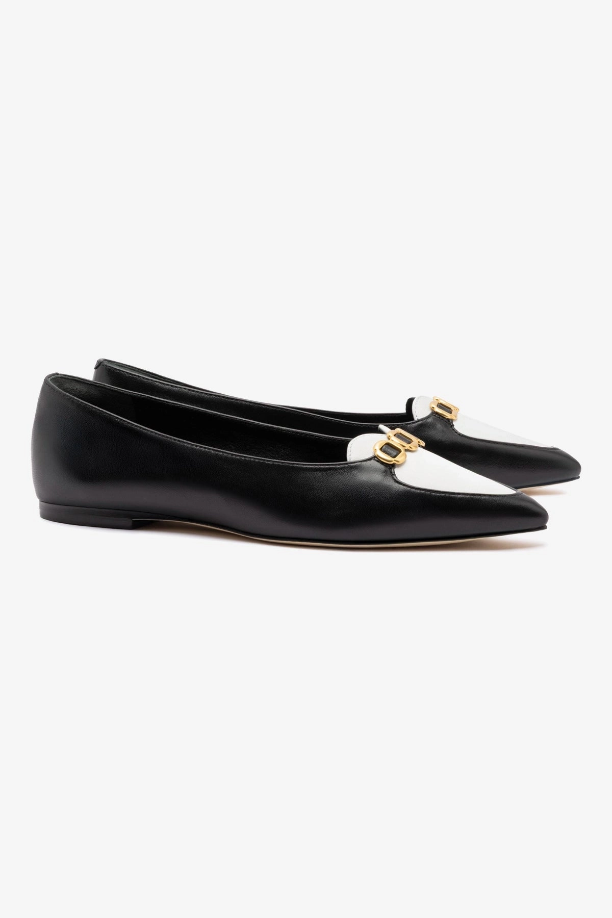 Audrey Flat In Black and White Leather Breathable fabric