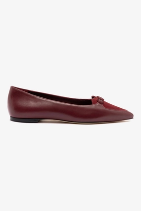 Elasticated Audrey Flat In Burgundy Leather