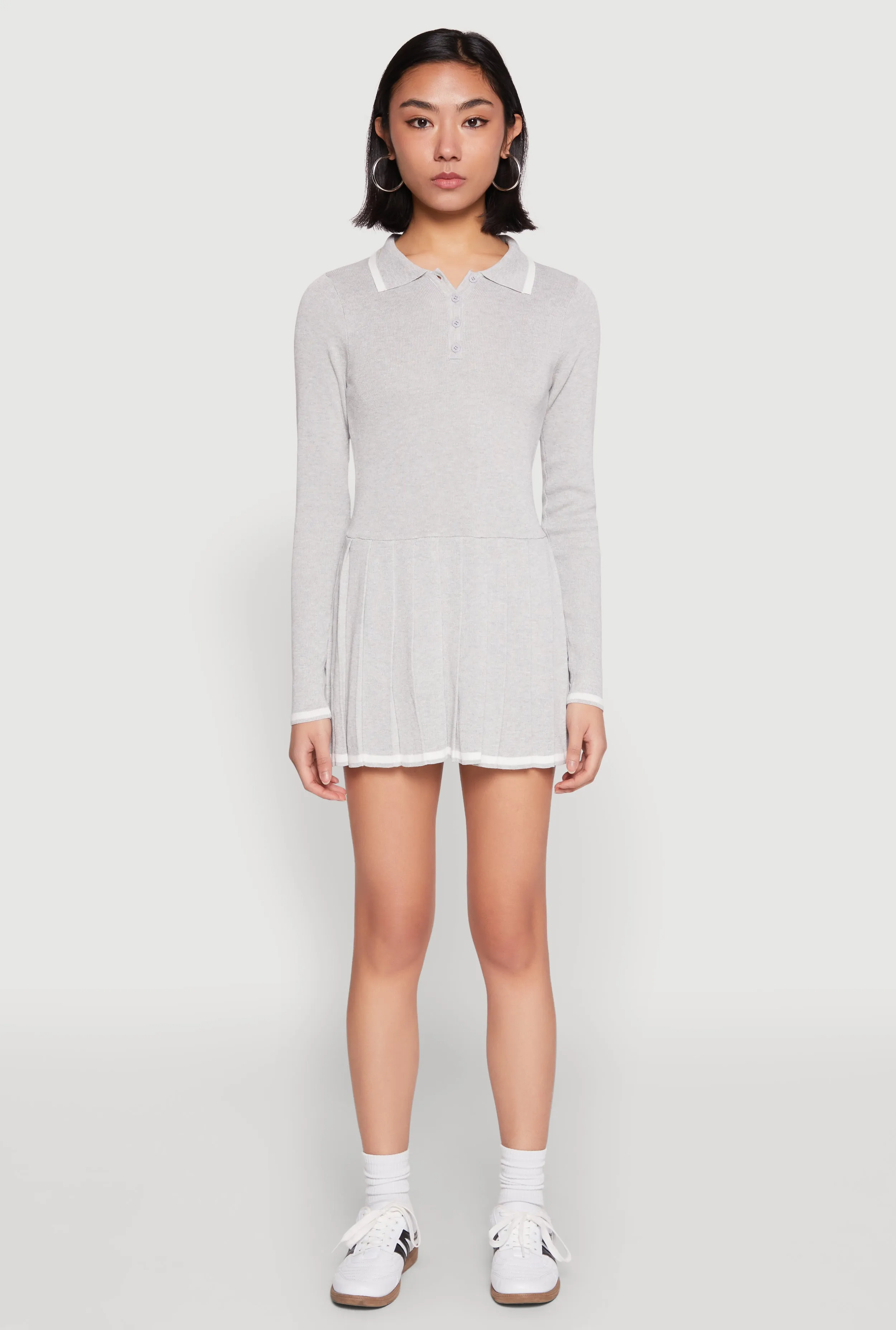 Casual and Comfy Daisy Pleated Contrast Trim Sweater Dress