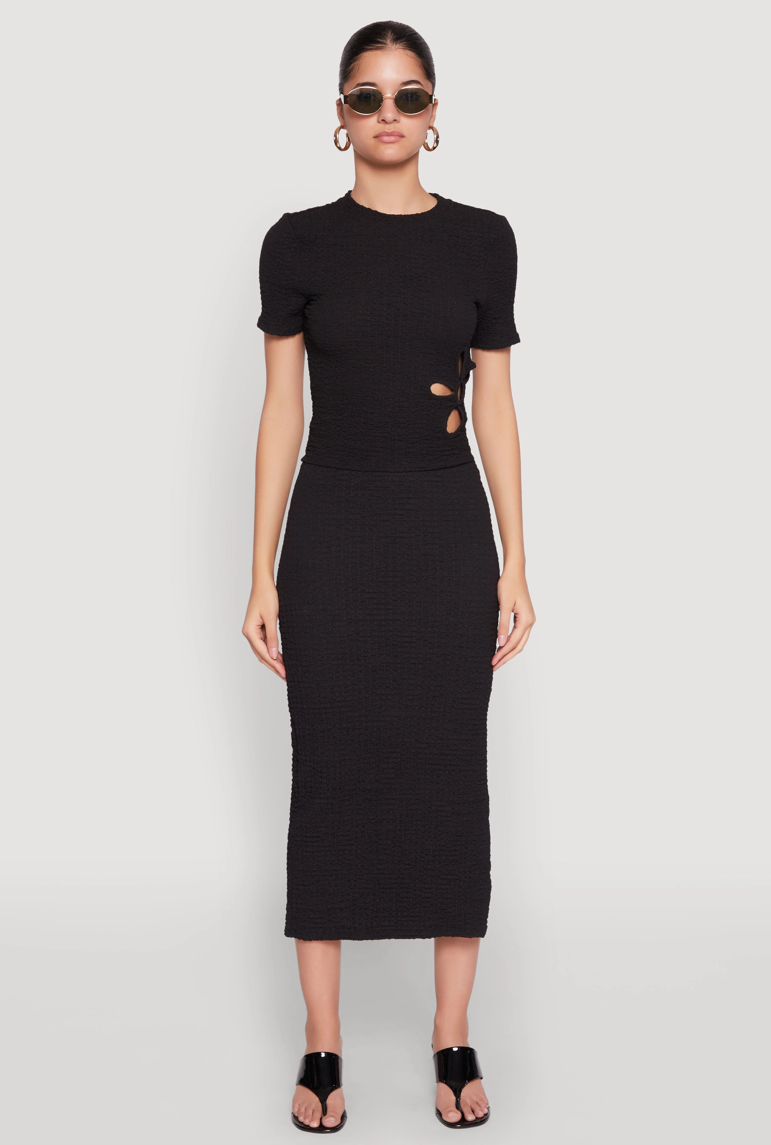 Textured Knit Side Slit Midi Skirt Non Irritating Texture Tie Dye Style