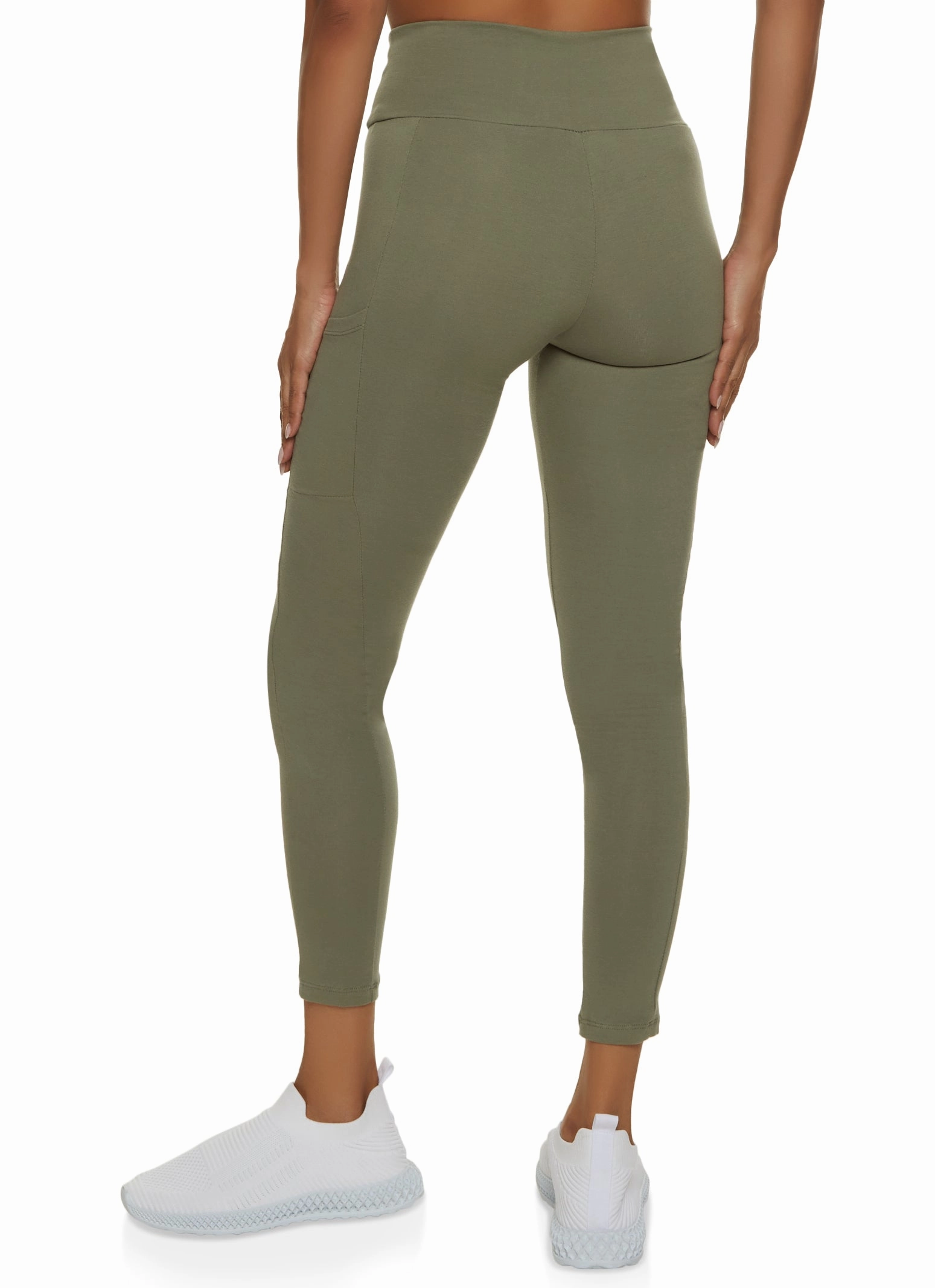 High Waist Cropped Pocket Leggings Durable Stitch Work Commute Stretch Fit For Teens