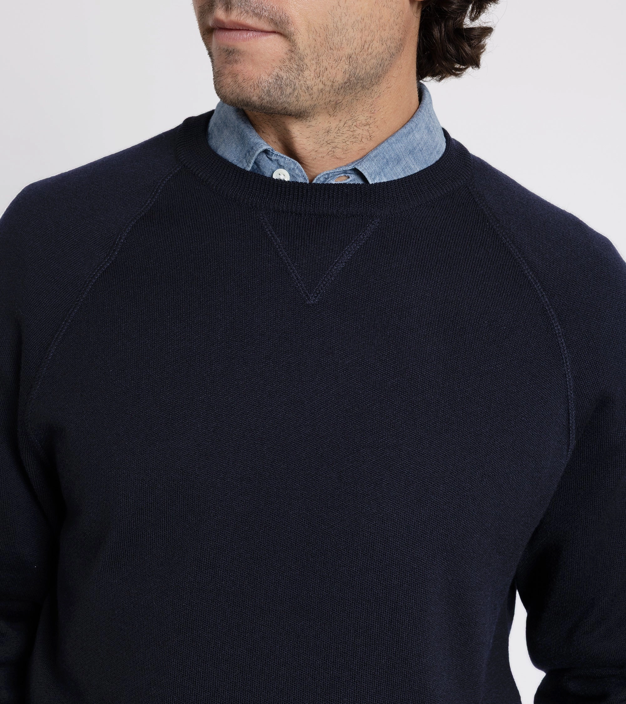 Knitwear Design Flexible Waistband Barena Griego Basilio Merino Knit Sweatshirt: Navy