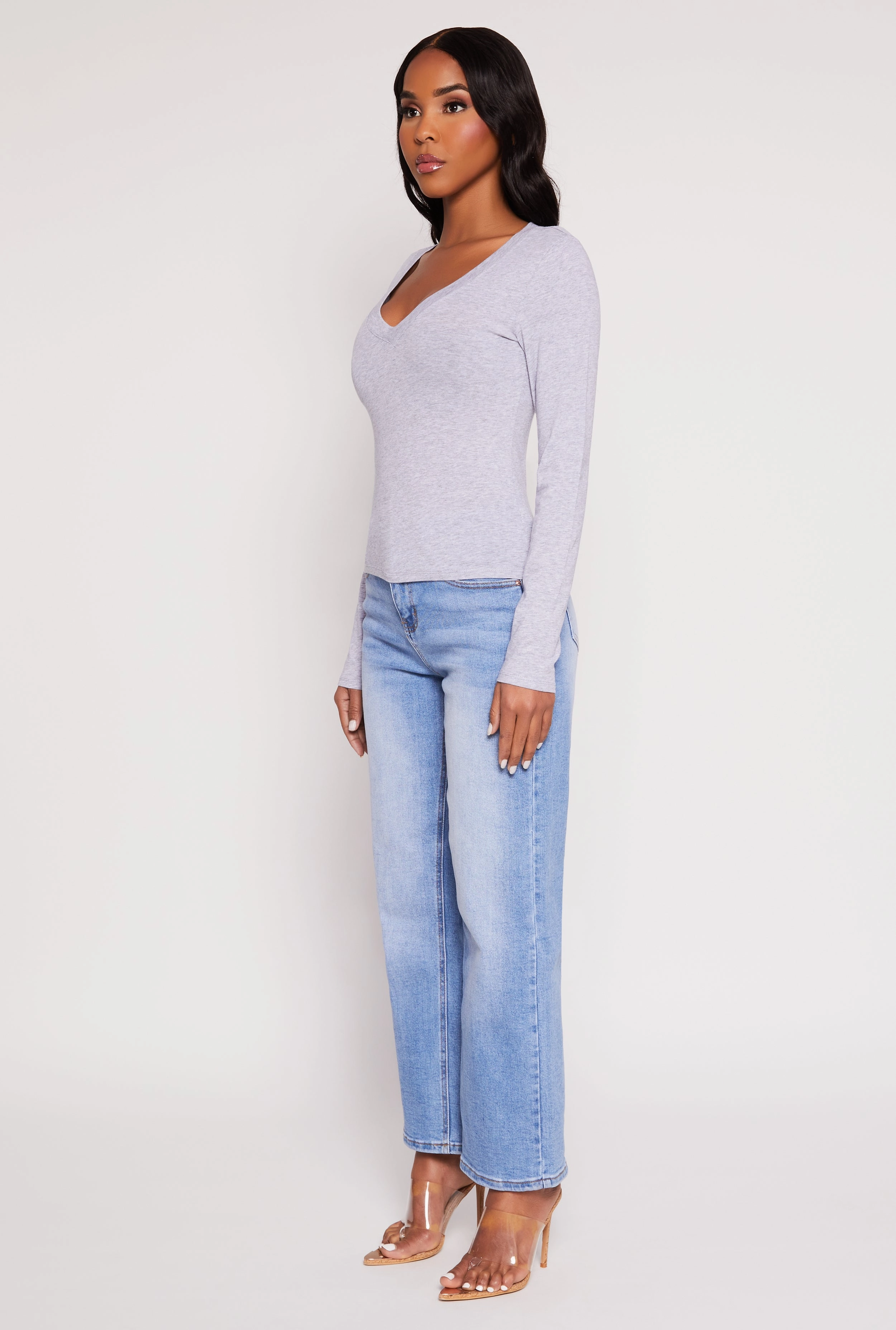 Basic Long Sleeve V Neck Top Playroom Popular Choice