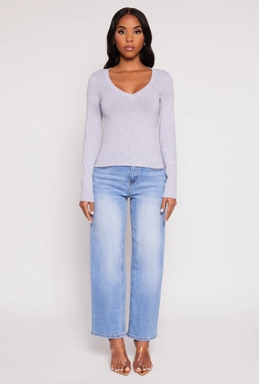 Mix - and - Match Basic Long Sleeve V Neck Top