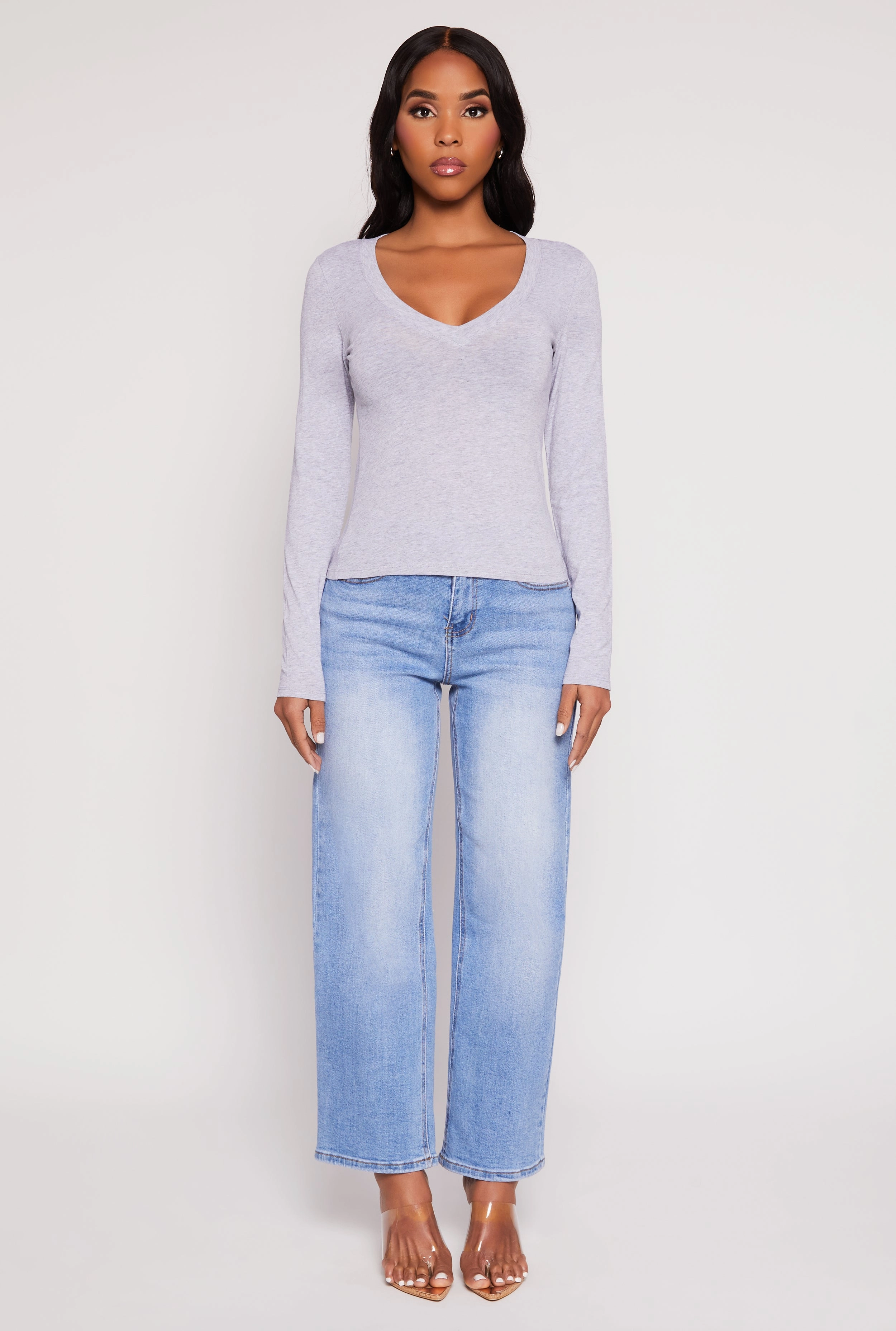Mix - and - Match Basic Long Sleeve V Neck Top