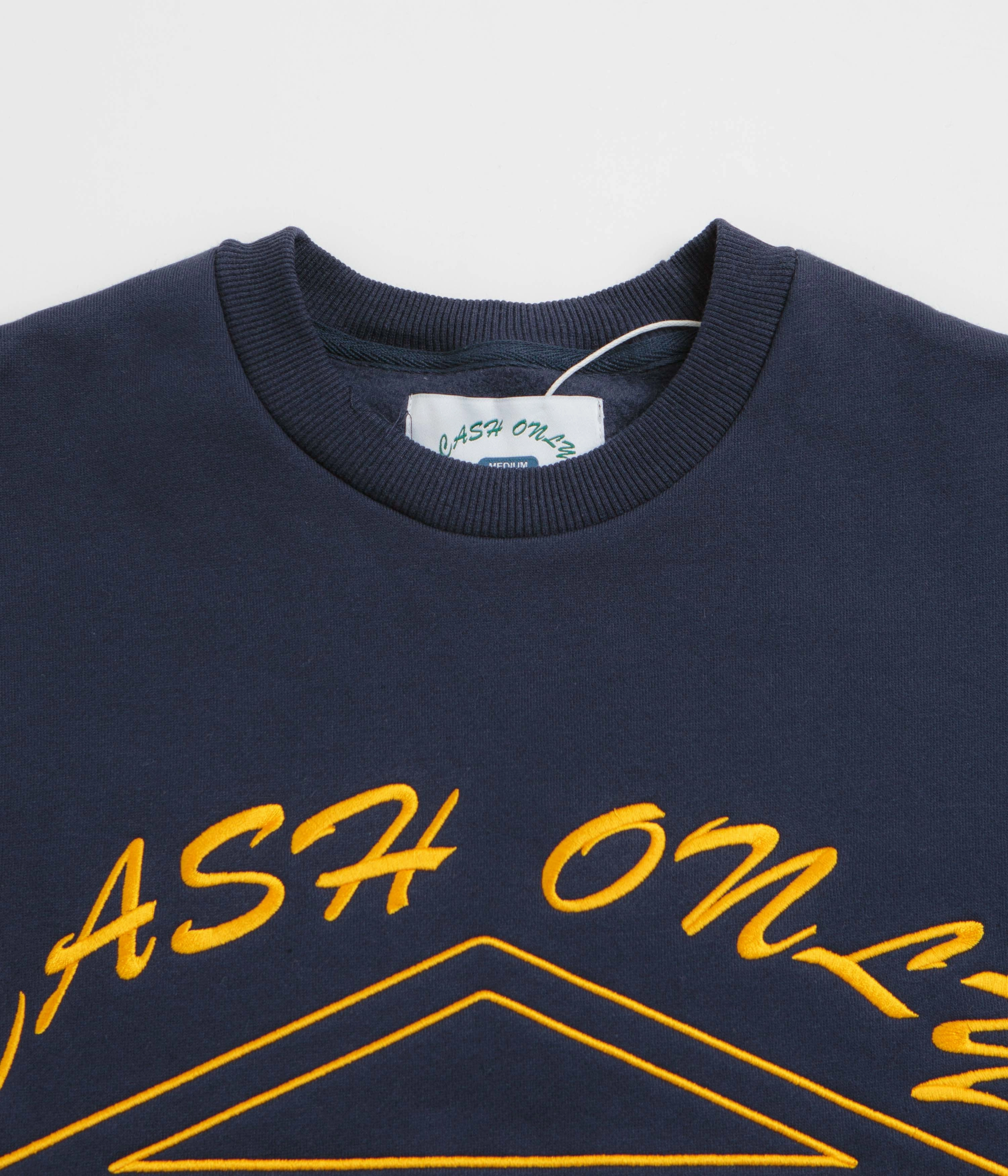 Soft Knit Comfy Warmth Cash Only Bank Crewneck Sweatshirt - Deep Navy