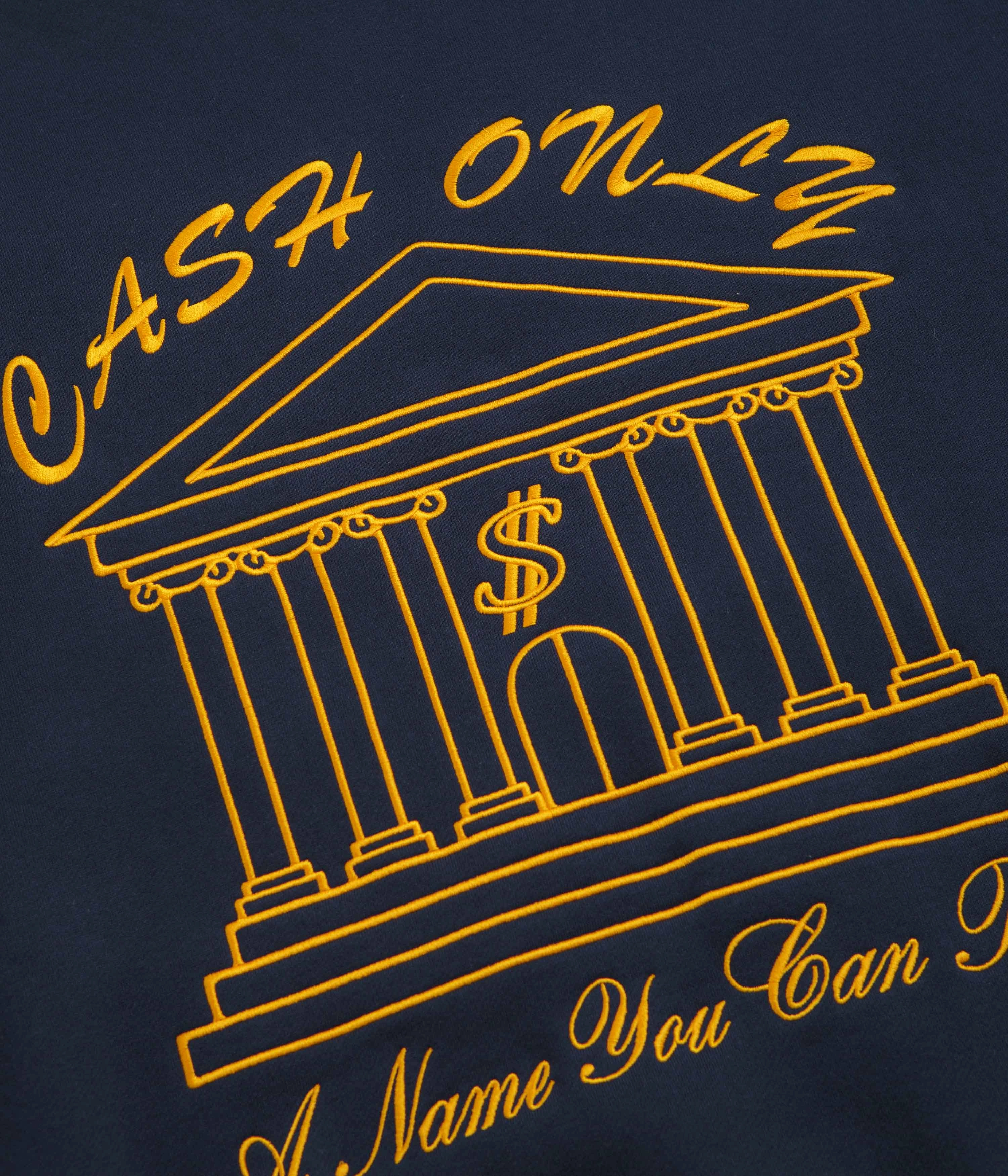 Cash Only Bank Crewneck Sweatshirt - Deep Navy Winter Layering Look