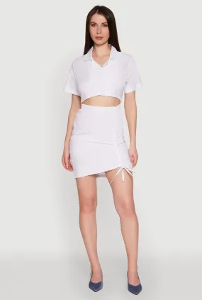 Simple Chic Stylish and Comfortable Lace Up Back Button Front Cut Out Mini Dress