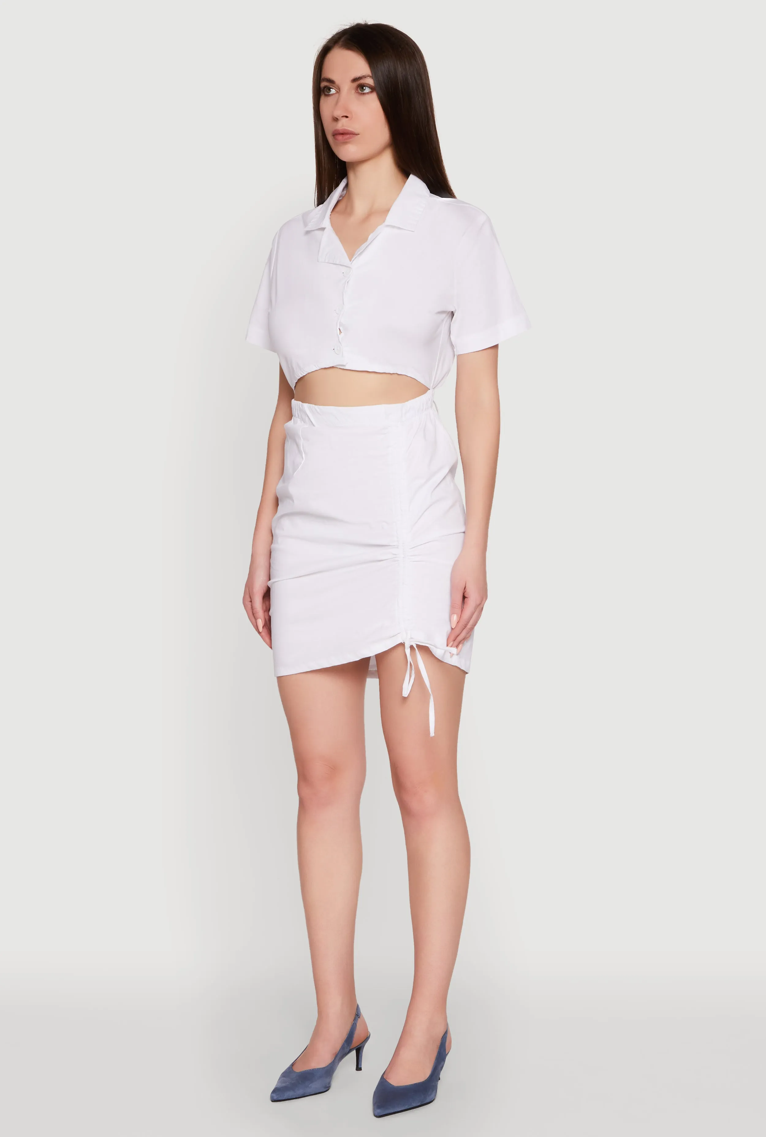 Lace Up Back Button Front Cut Out Mini Dress Happy Soul Smart Look