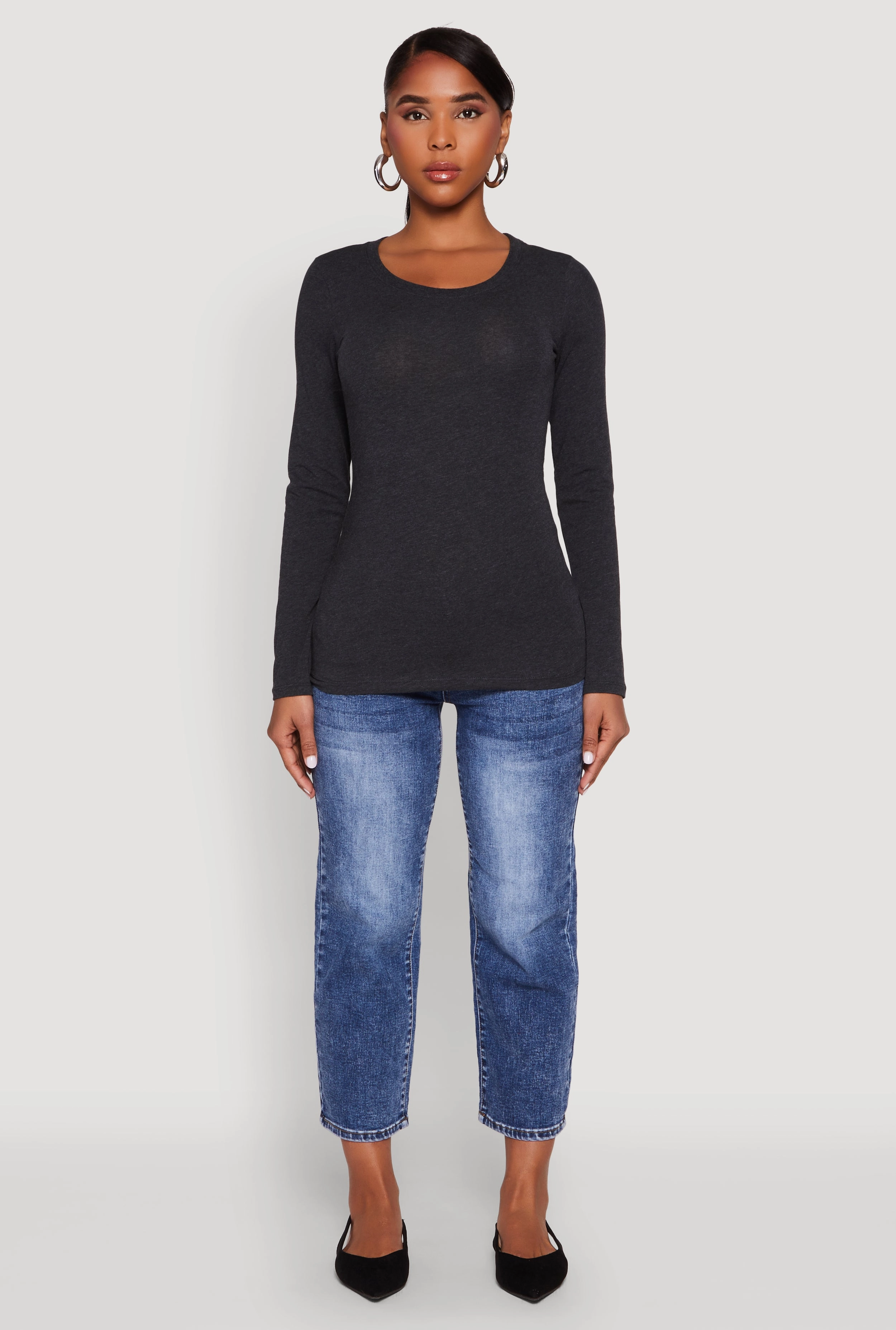 Basic Crew Neck Long Sleeve Tee watch Glasses