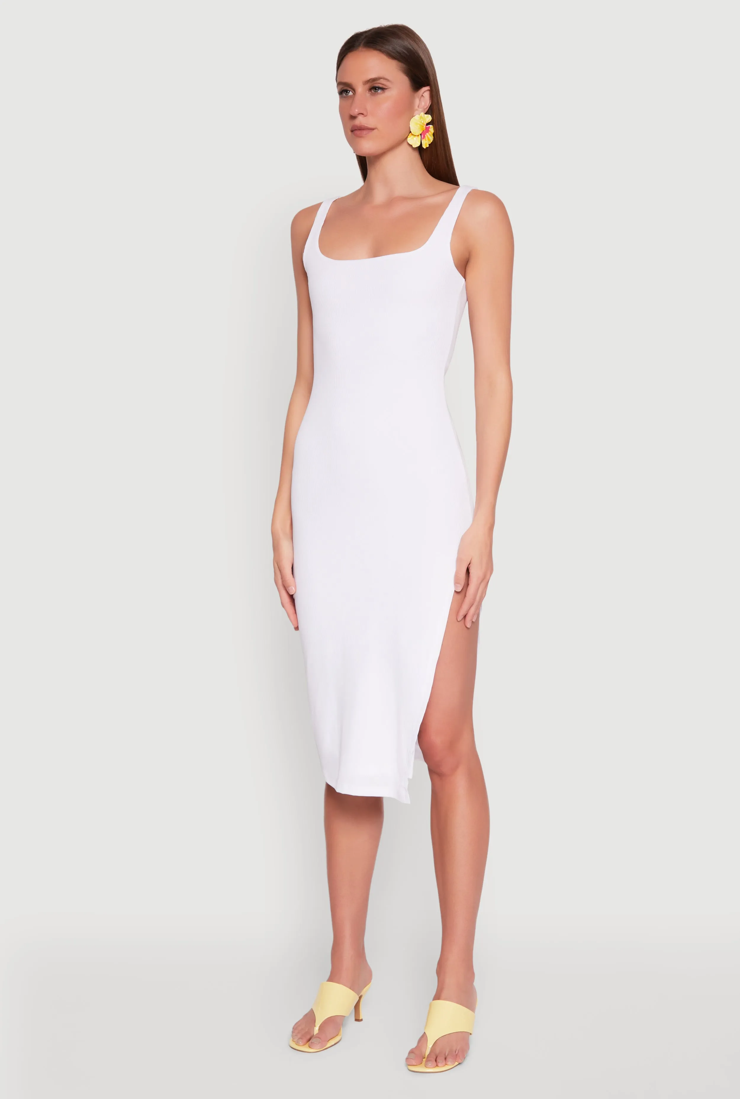 Square Neck Side Slit Tank Dress Formal Style