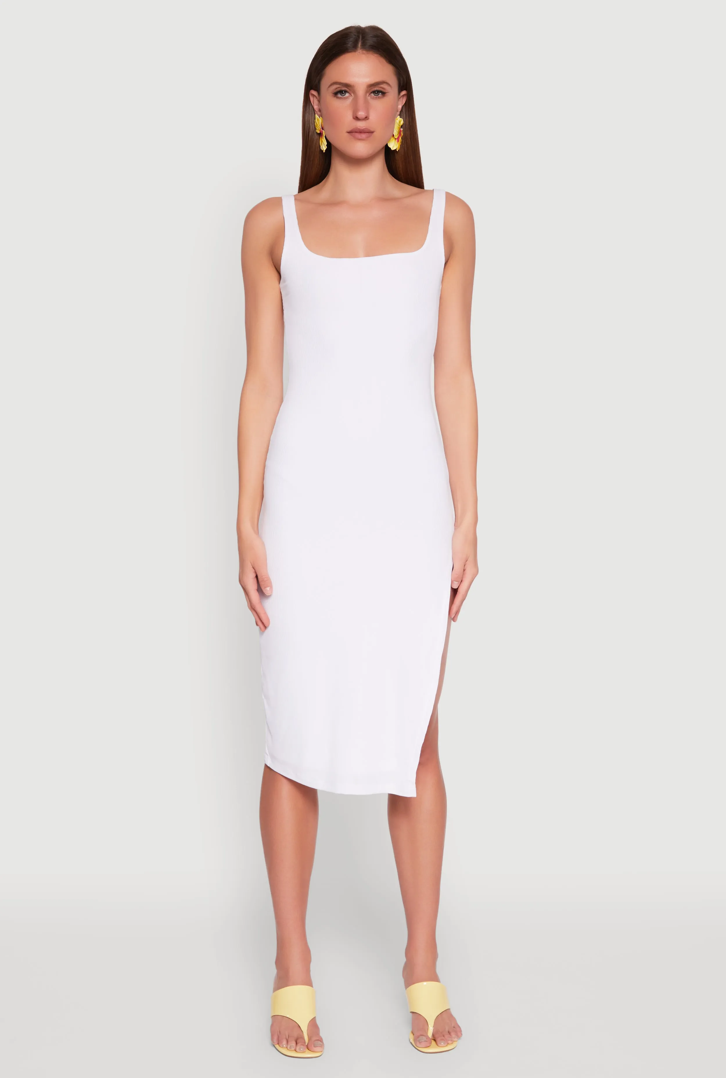 Vibe Choice Square Neck Side Slit Tank Dress