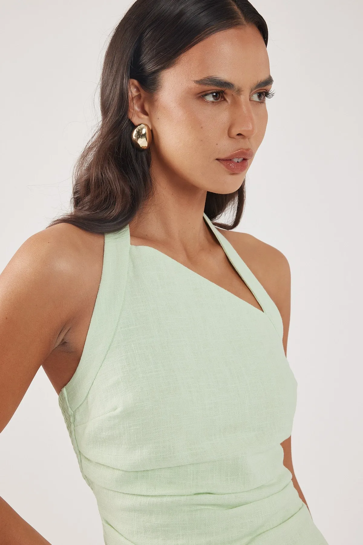 Perfect Stranger Sundae Linen Mini Dress Mint Office Glam Cozy Layers