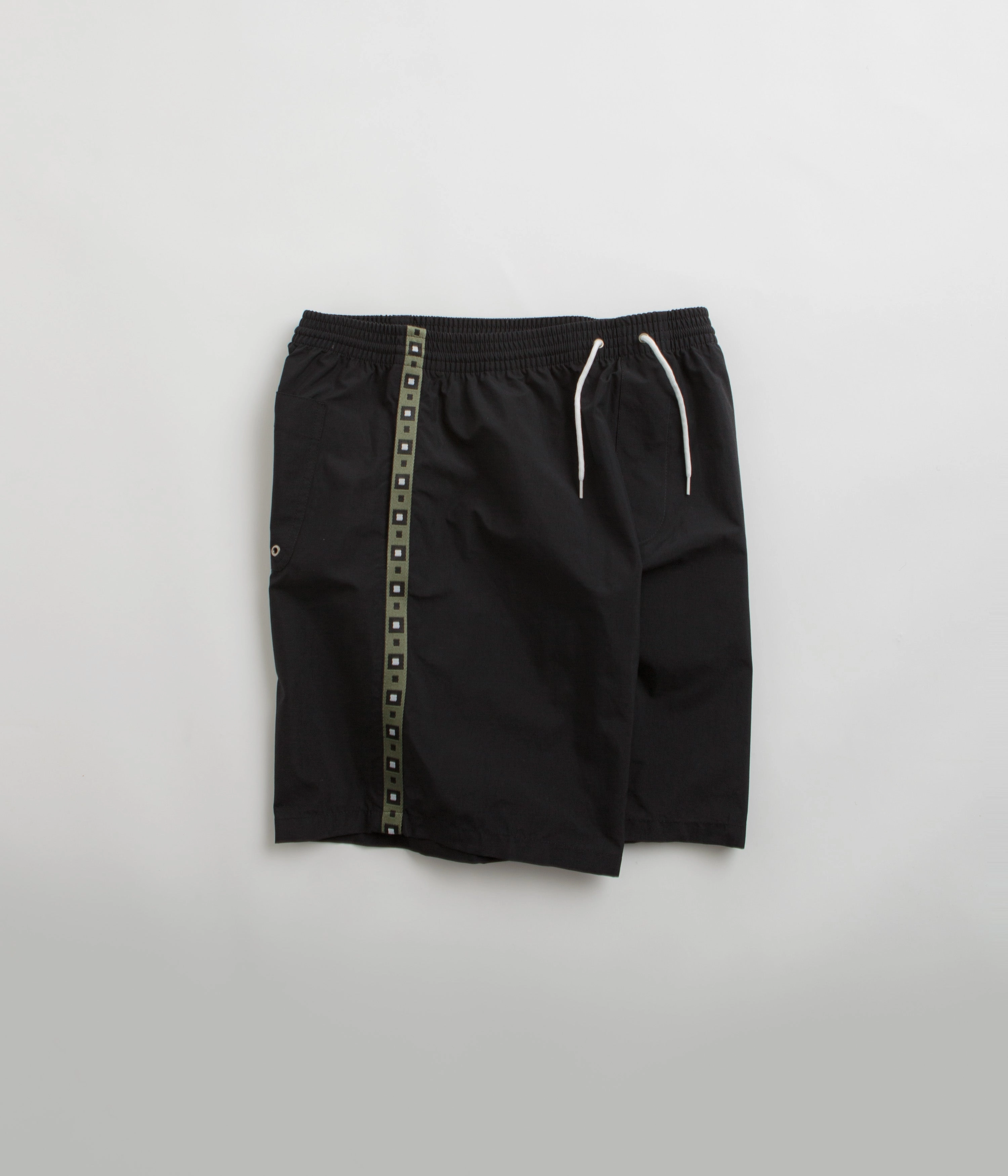 Polar Square Stripe Swim Shorts - Black / Jade Green Flexible Pocket Placement