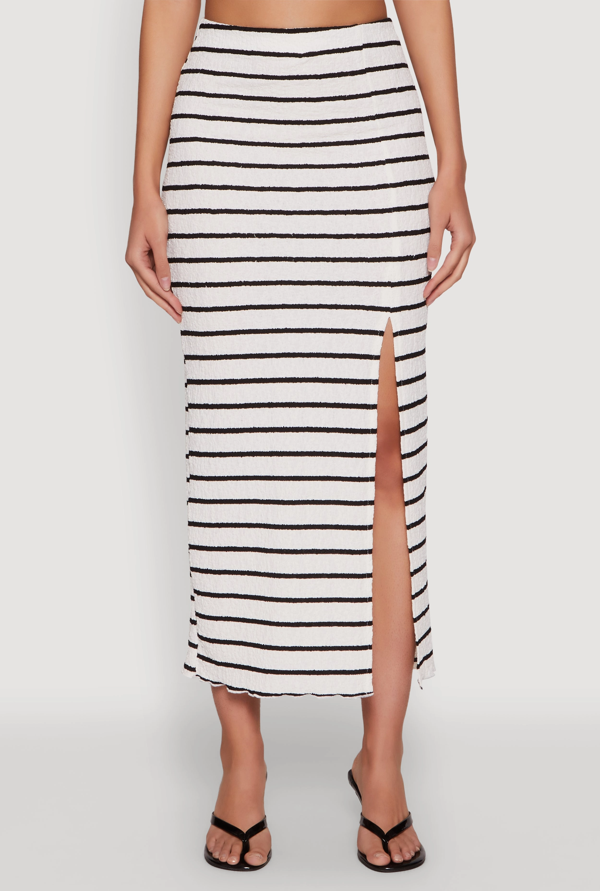Almost Famous Striped Side Slit Maxi Skirt Tassel accents