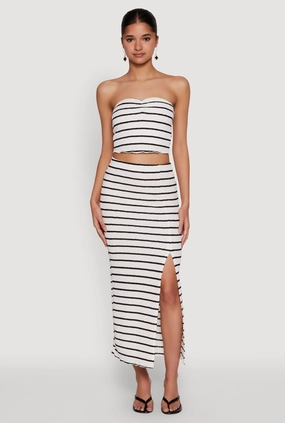 Curve Friendly Almost Famous Striped Side Slit Maxi Skirt