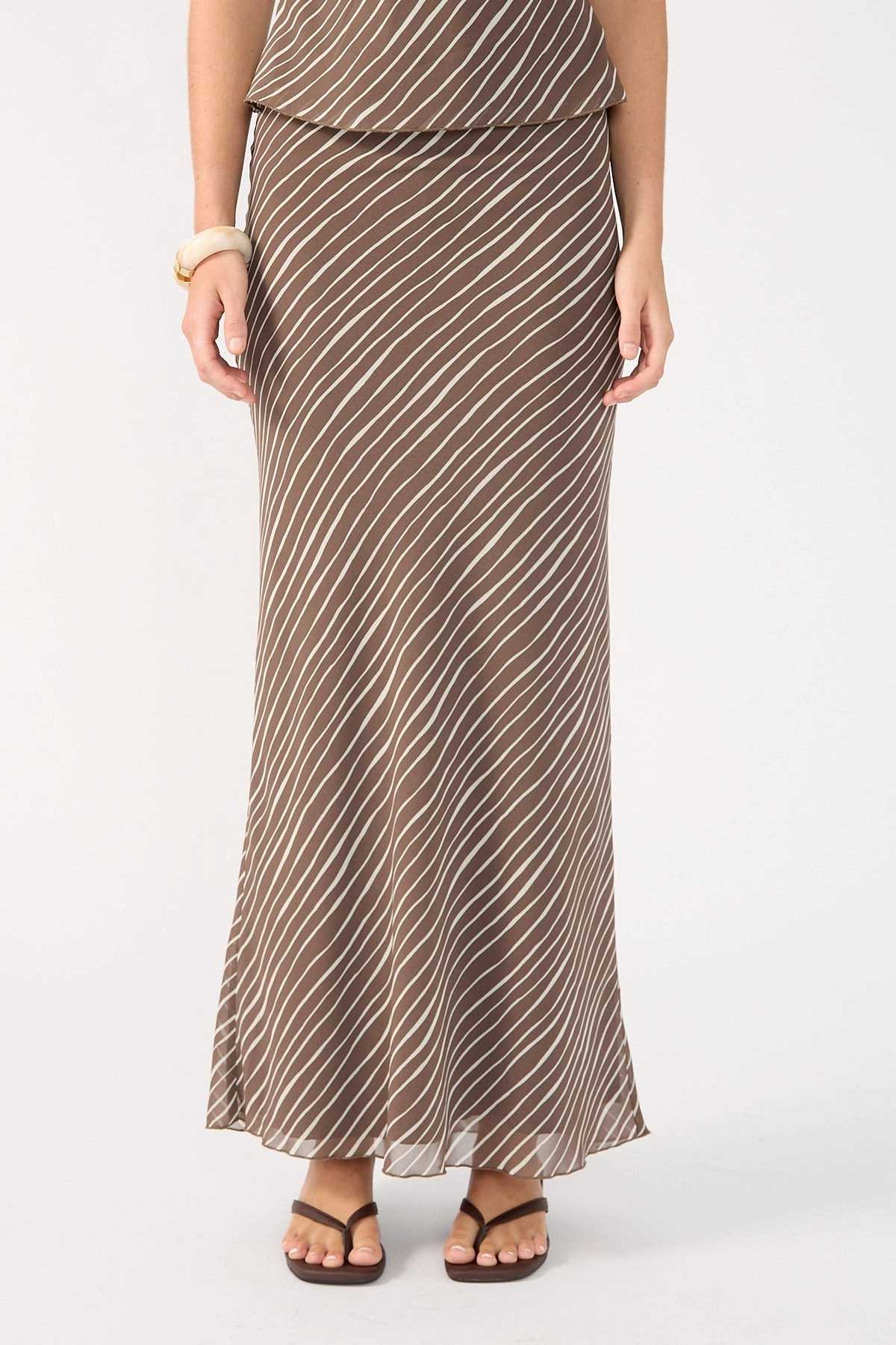 Perfect Stranger Priscilla Bias Cut Maxi Skirt Taupe Print Fresh Detail Floral Pattern