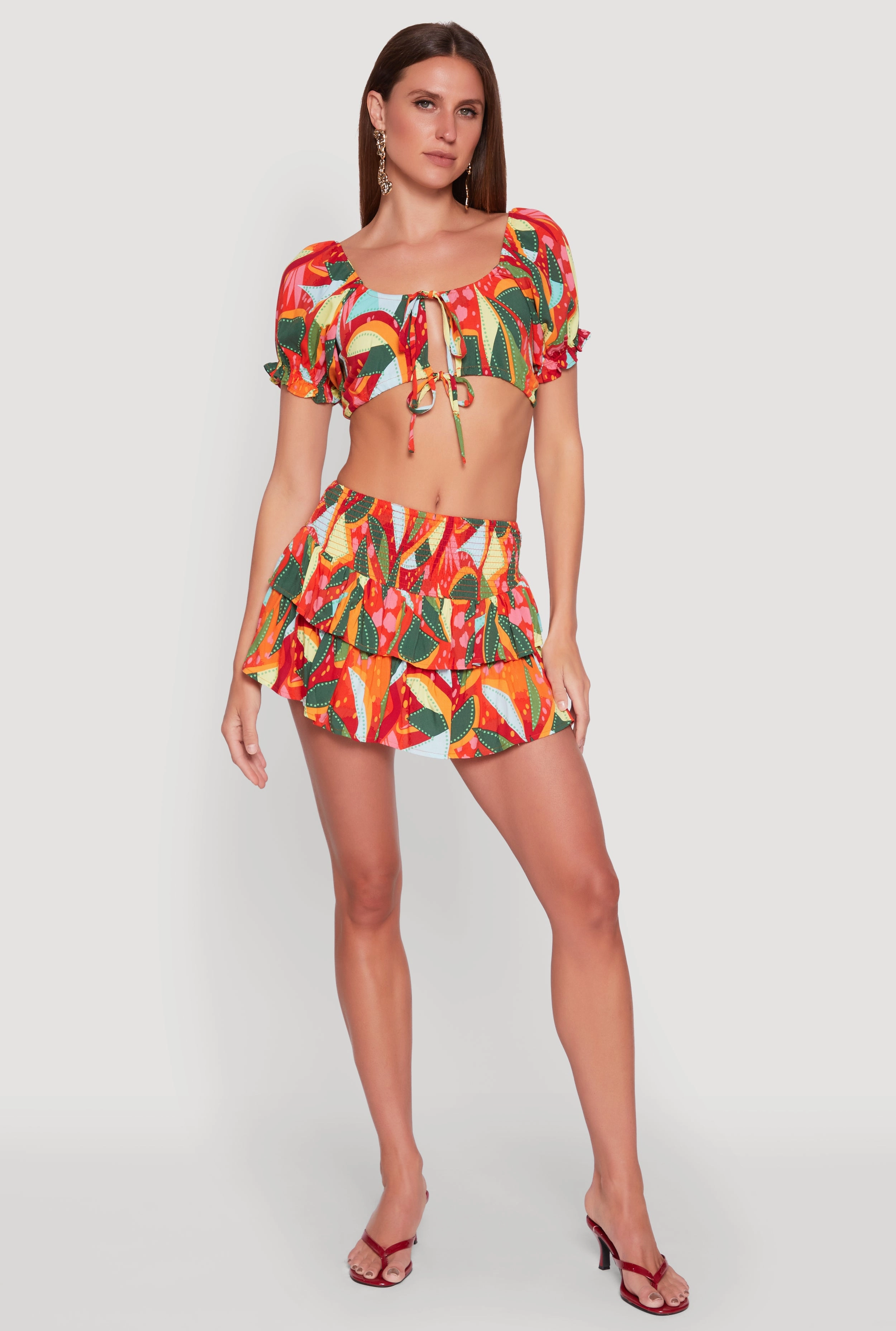 Minimalist Style No Ride Up Printed Smock Waist Tiered Skort