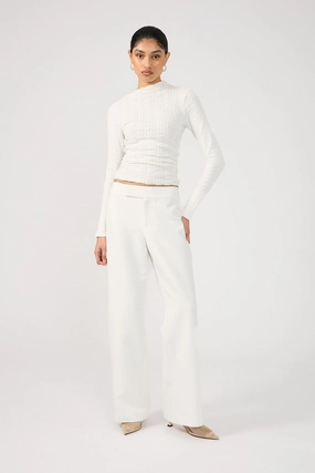 Perfect Stranger Parker Bootleg Low Rise Tailored Pants White Comfy All-Day Laser Cut Perforations