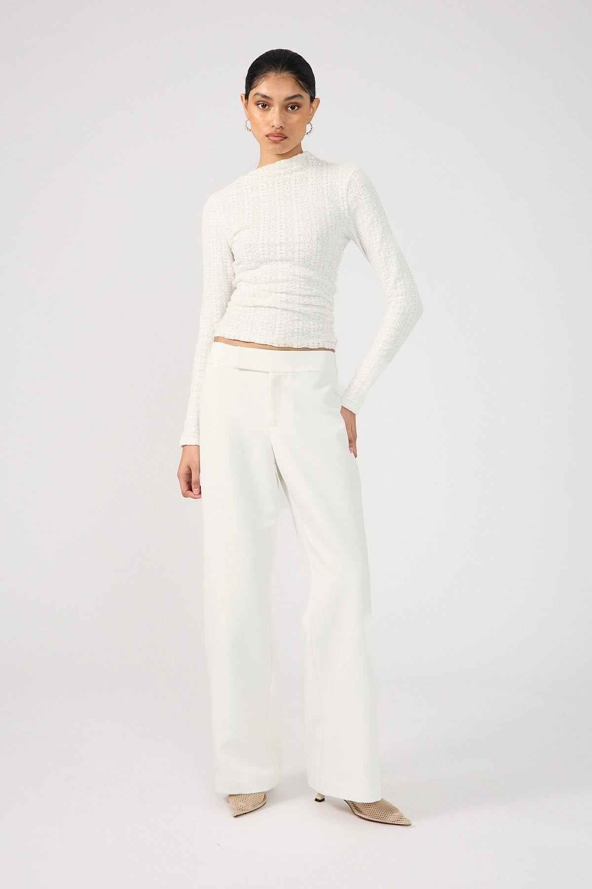 Perfect Stranger Parker Bootleg Low Rise Tailored Pants White Comfy All-Day Laser Cut Perforations