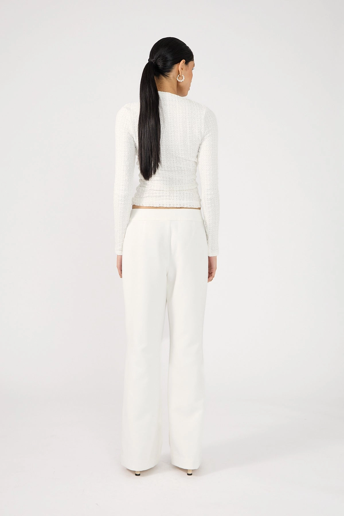 Perfect Stranger Parker Bootleg Low Rise Tailored Pants White HiddenDrawcord Tear Resistant Weave