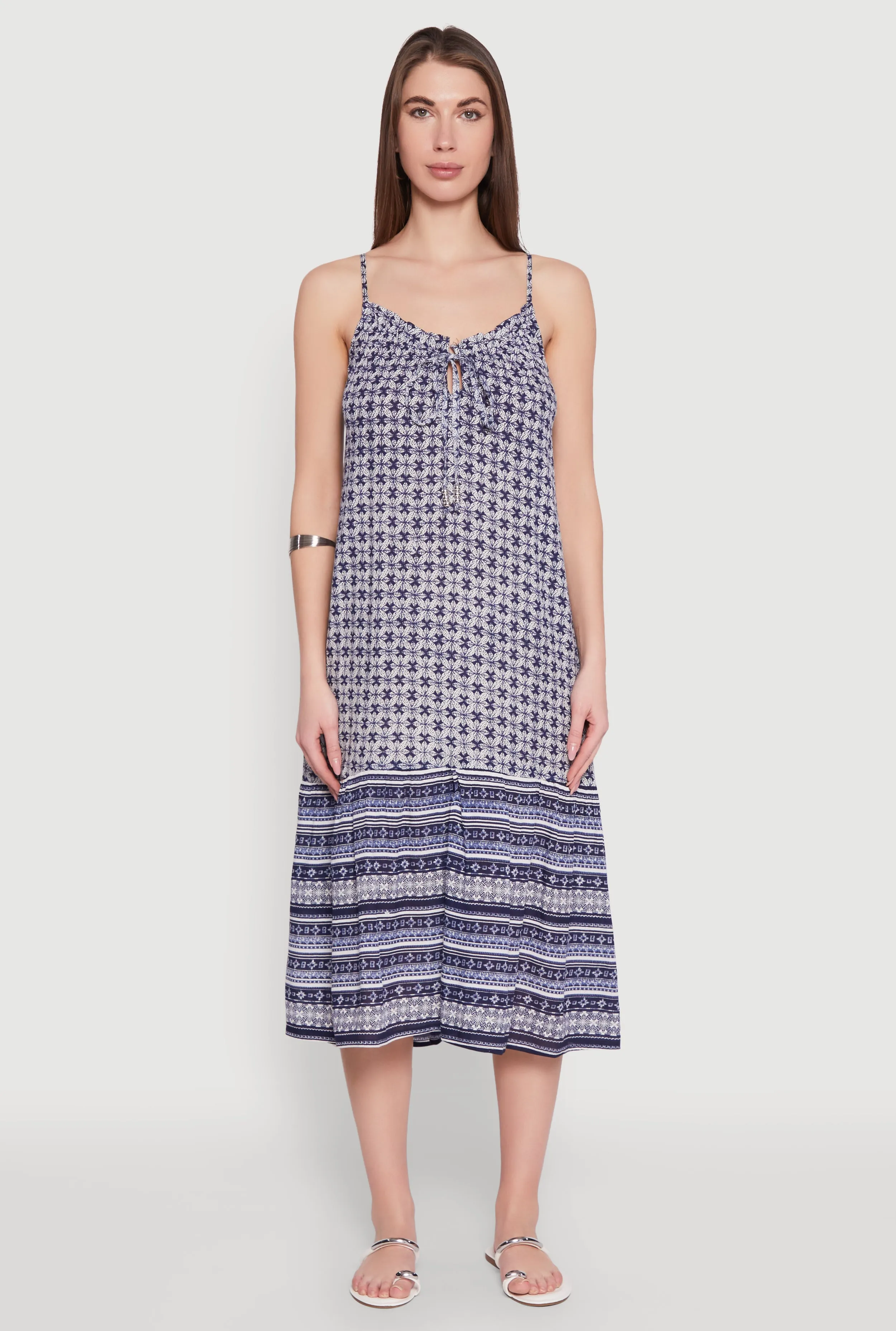 Border Print Midi Dress Relax Mode