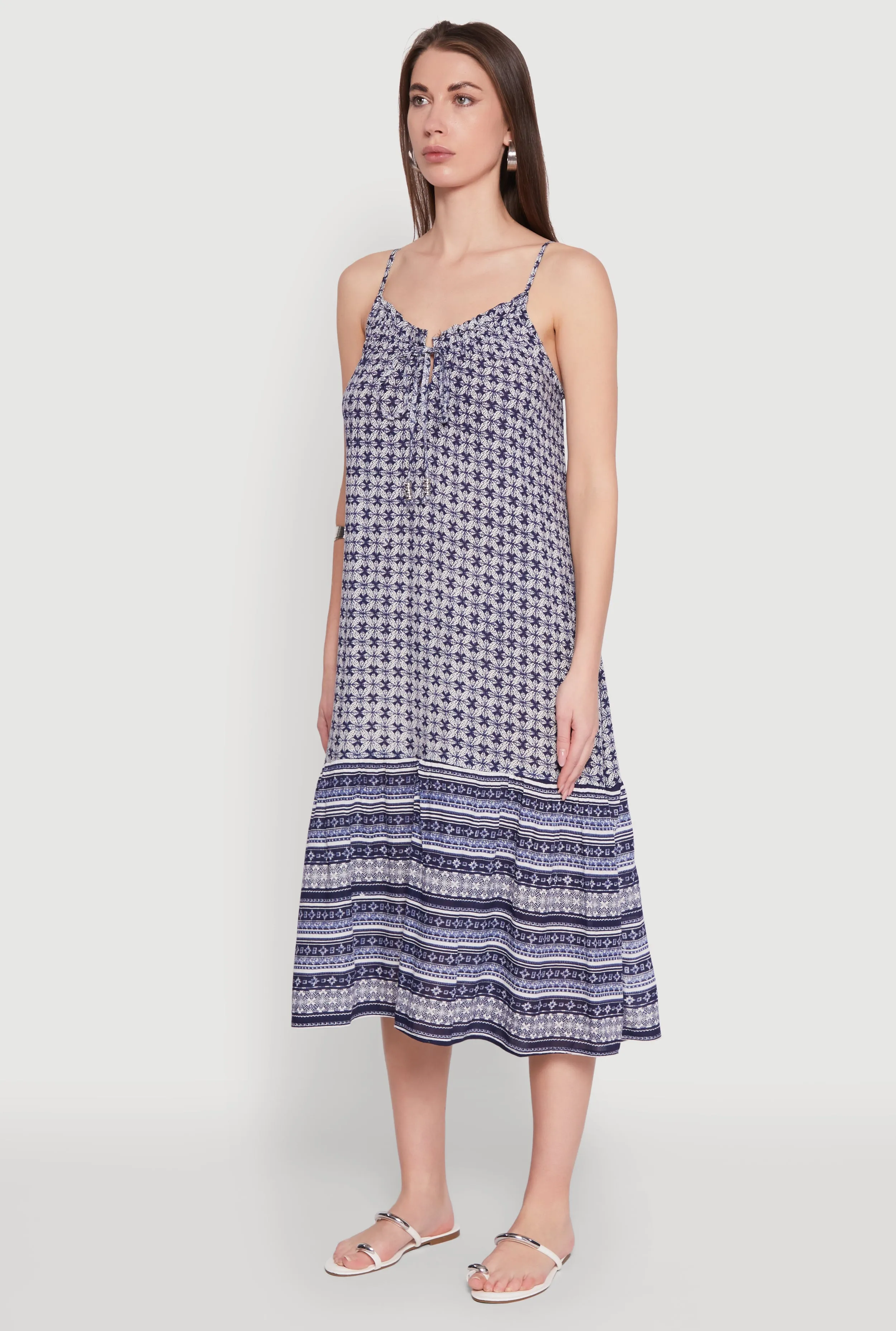 Border Print Midi Dress Bloom Zone Grace Soft