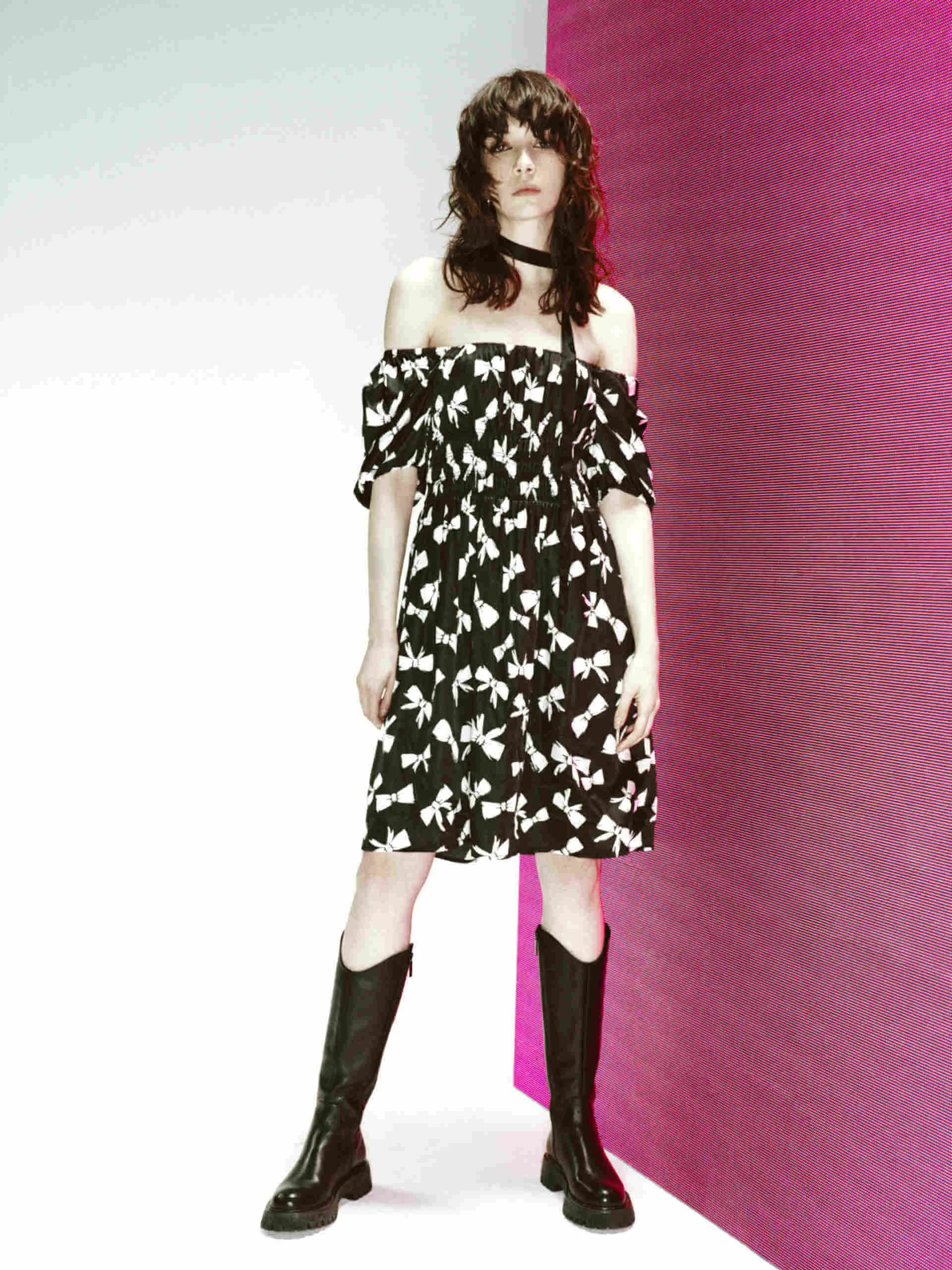 Vintage-Inspired Happy Glow Bowknot Pattern Mini Dress