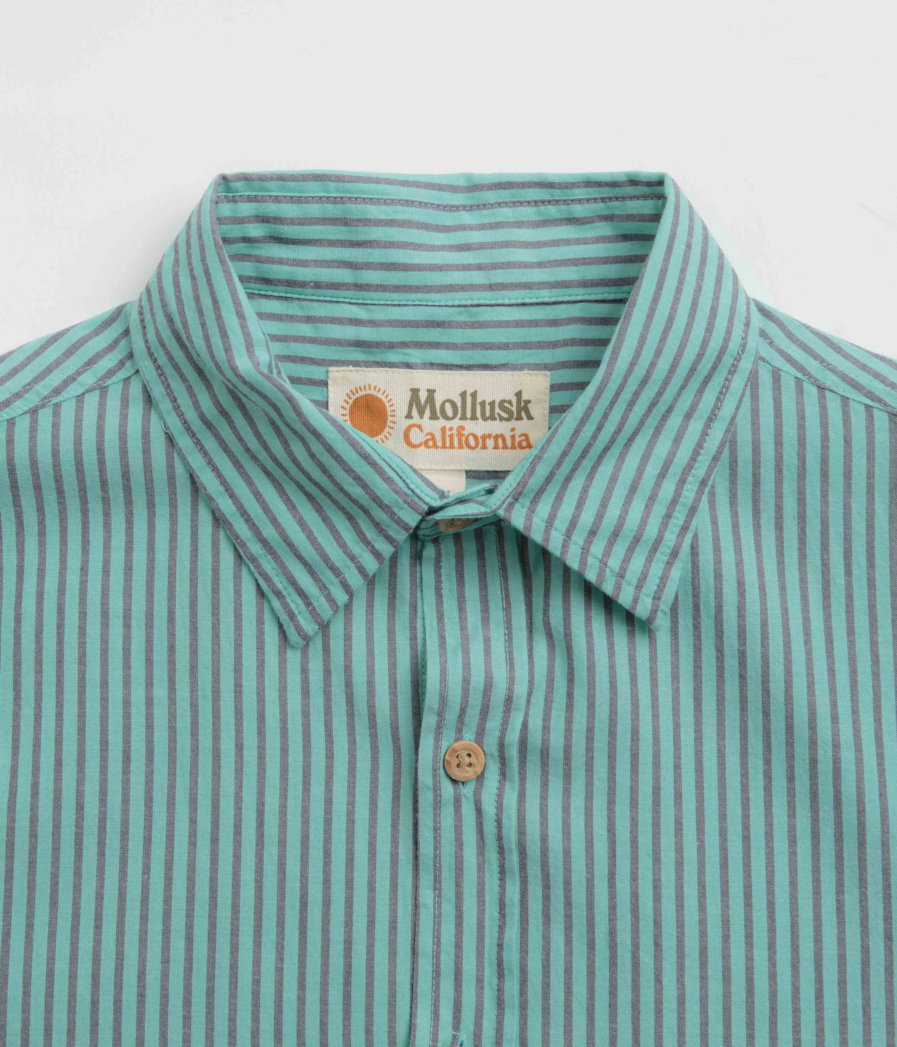 wrinkle free Mollusk Summer Shirt - Blue Teal Stripe