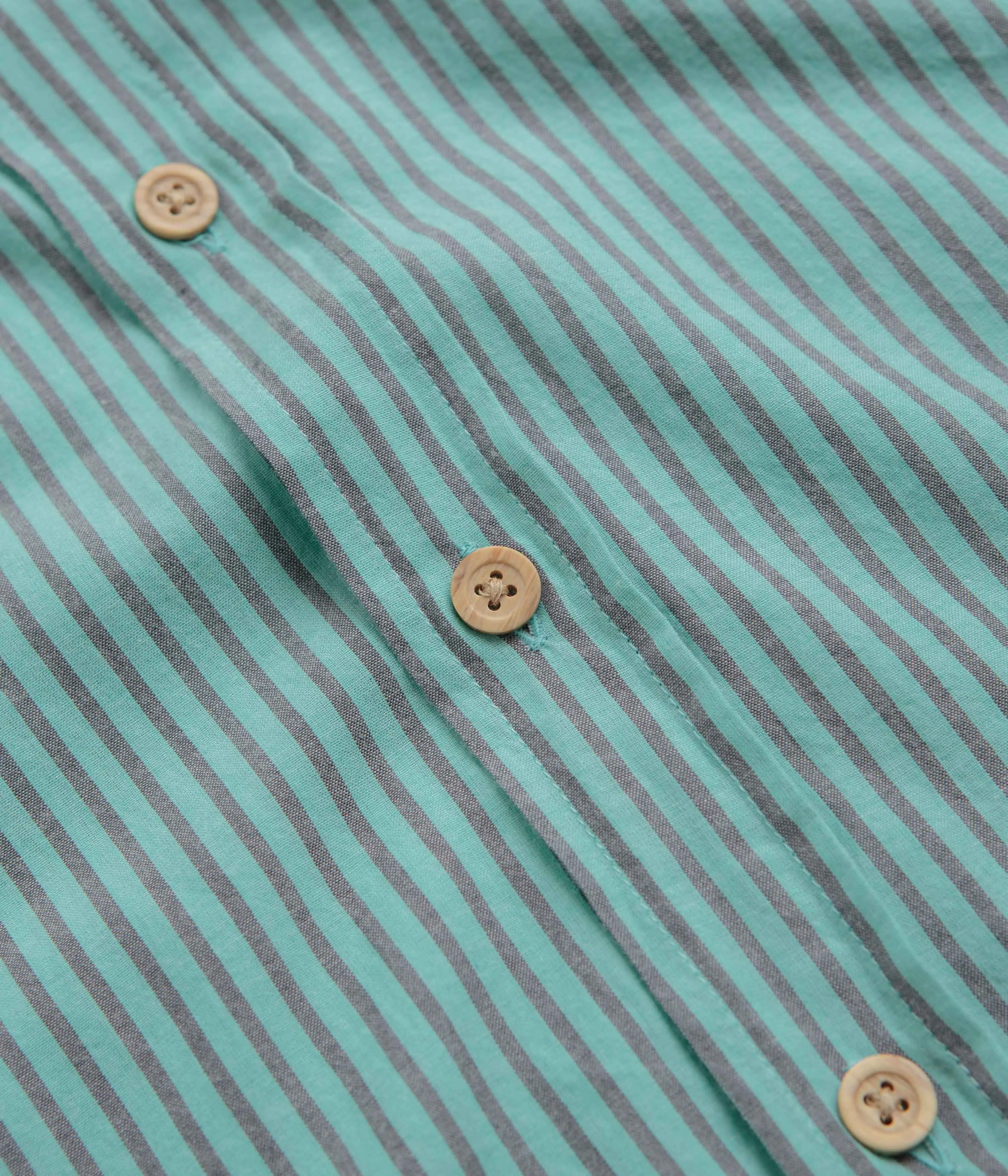 High Neck Soft Texture Mollusk Summer Shirt - Blue Teal Stripe