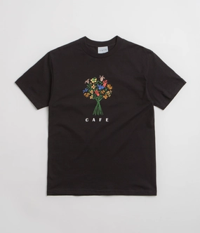 funky Skateboard Cafe Bouquet T-Shirt - Black