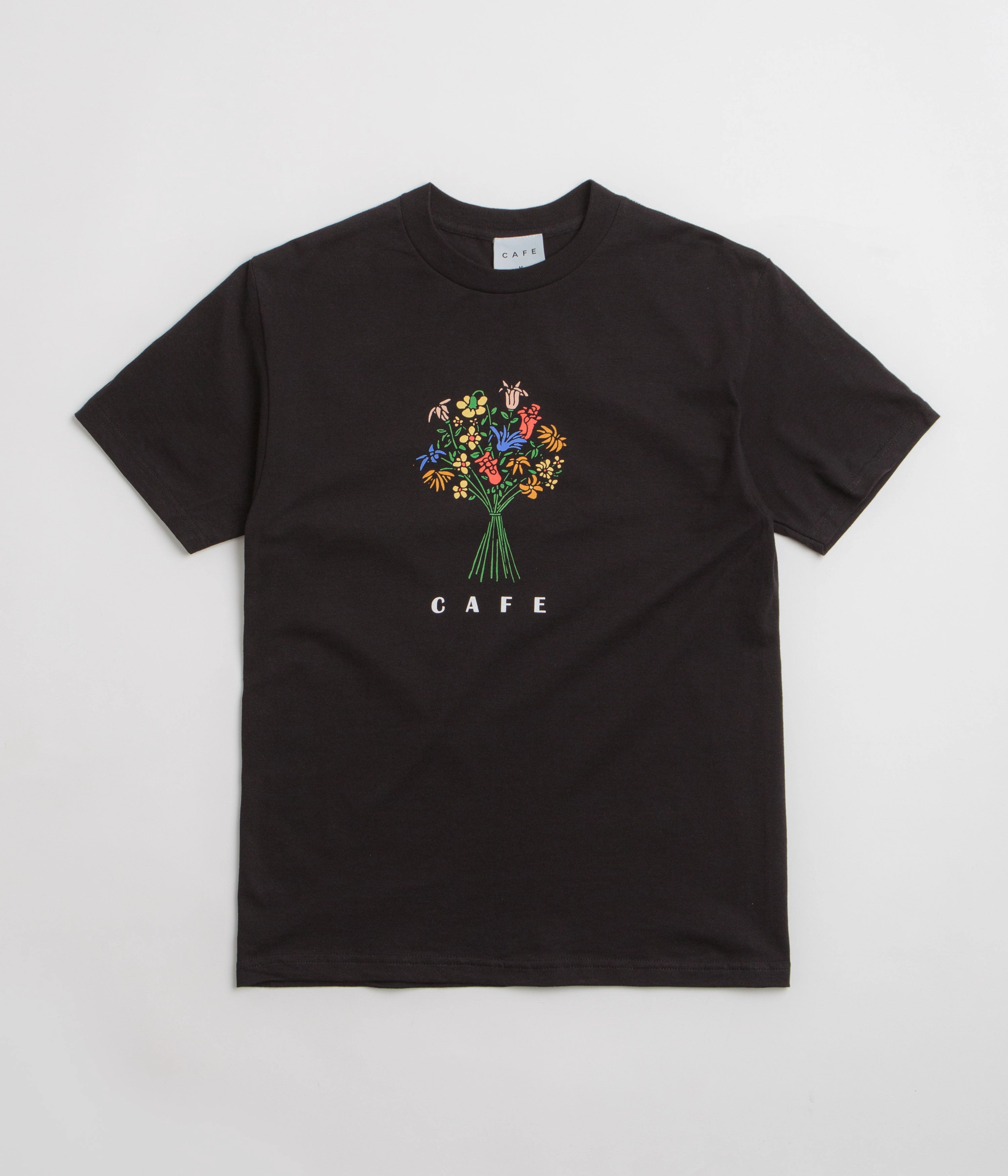 funky Skateboard Cafe Bouquet T-Shirt - Black
