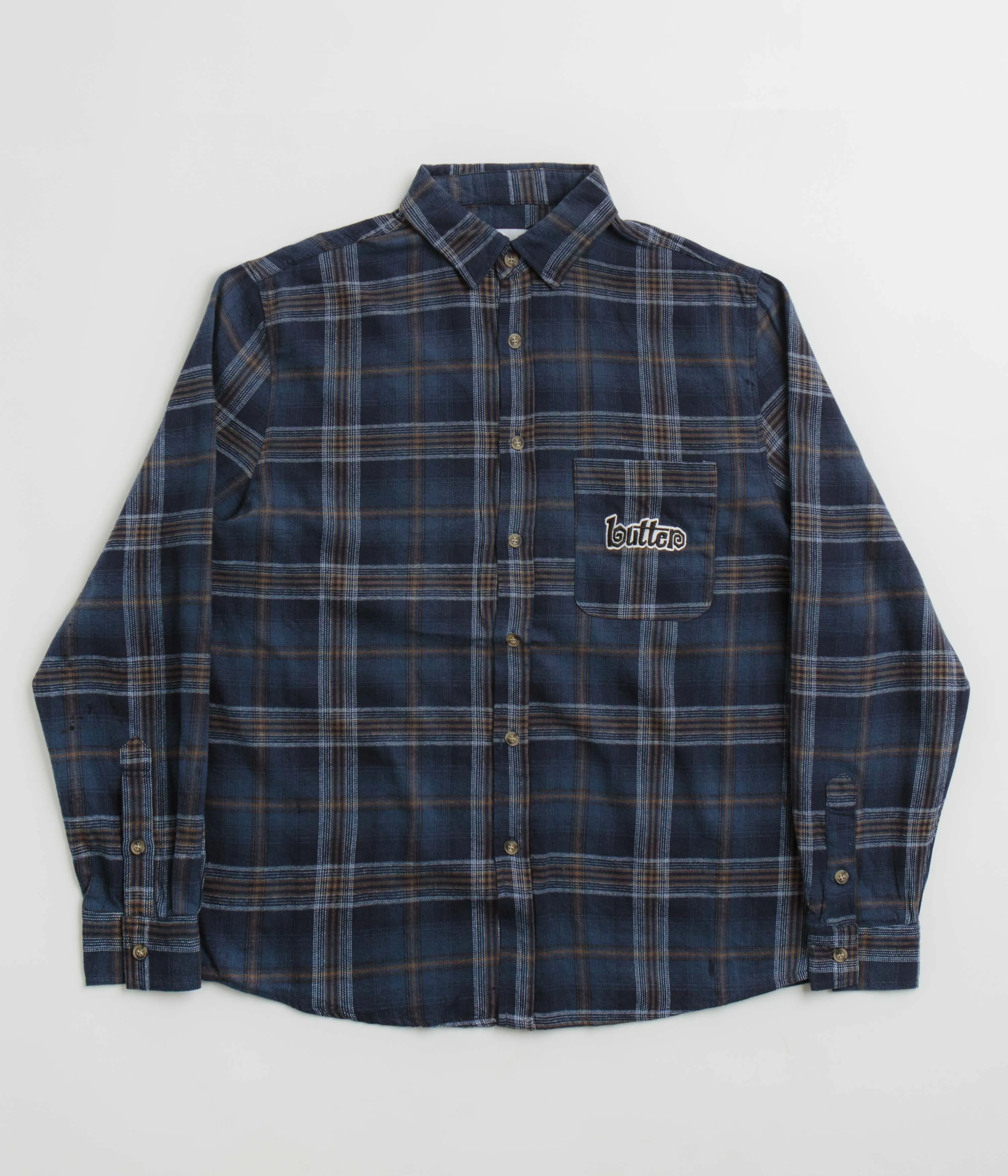 Reinforced Hems Butter Goods Swirl Plaid Shirt - Navy / White