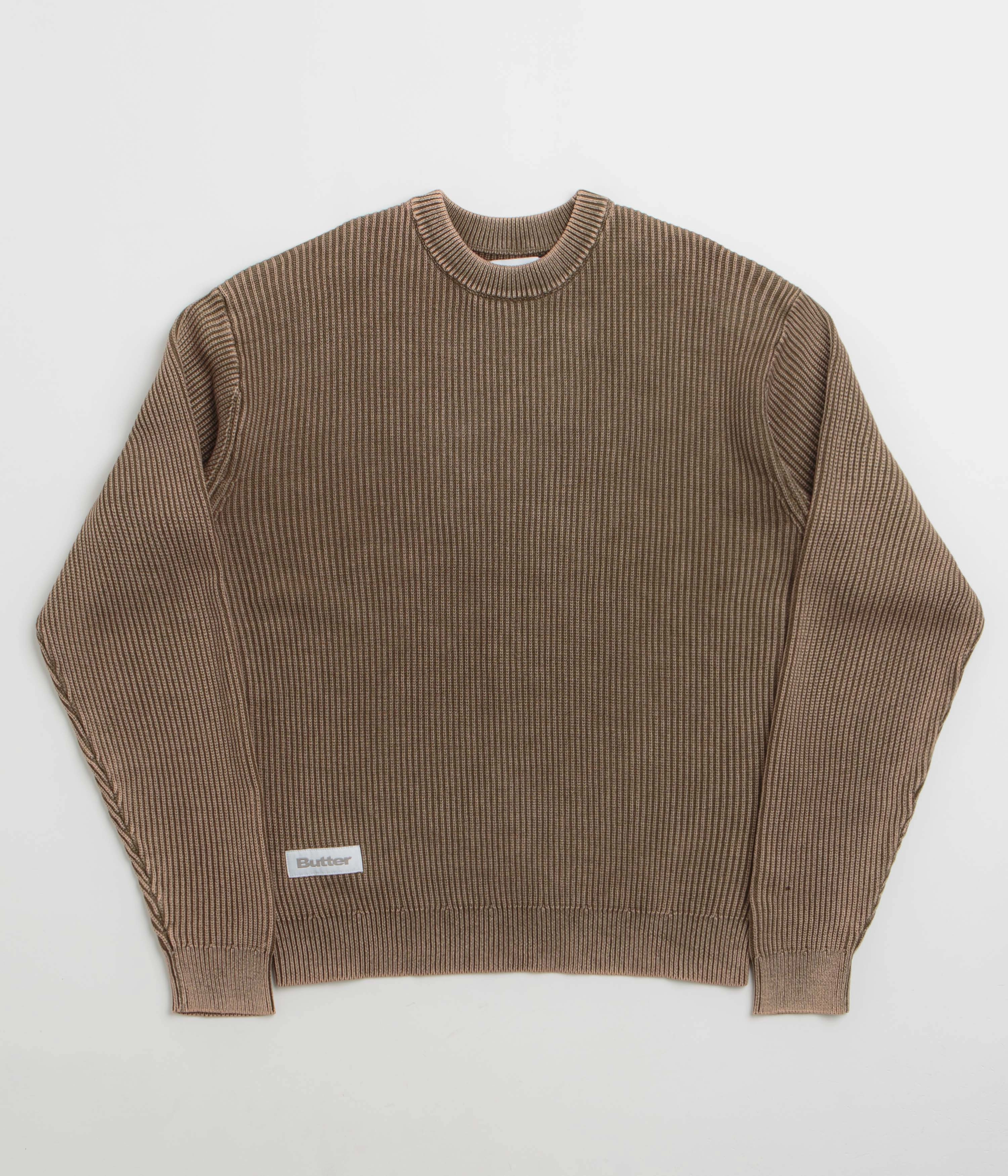 Relaxed Comfort Light Reflective Yarn Butter Goods Bleach Knit Crewneck Sweatshirt - Brown