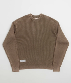 Relaxed Comfort Light Reflective Yarn Butter Goods Bleach Knit Crewneck Sweatshirt - Brown