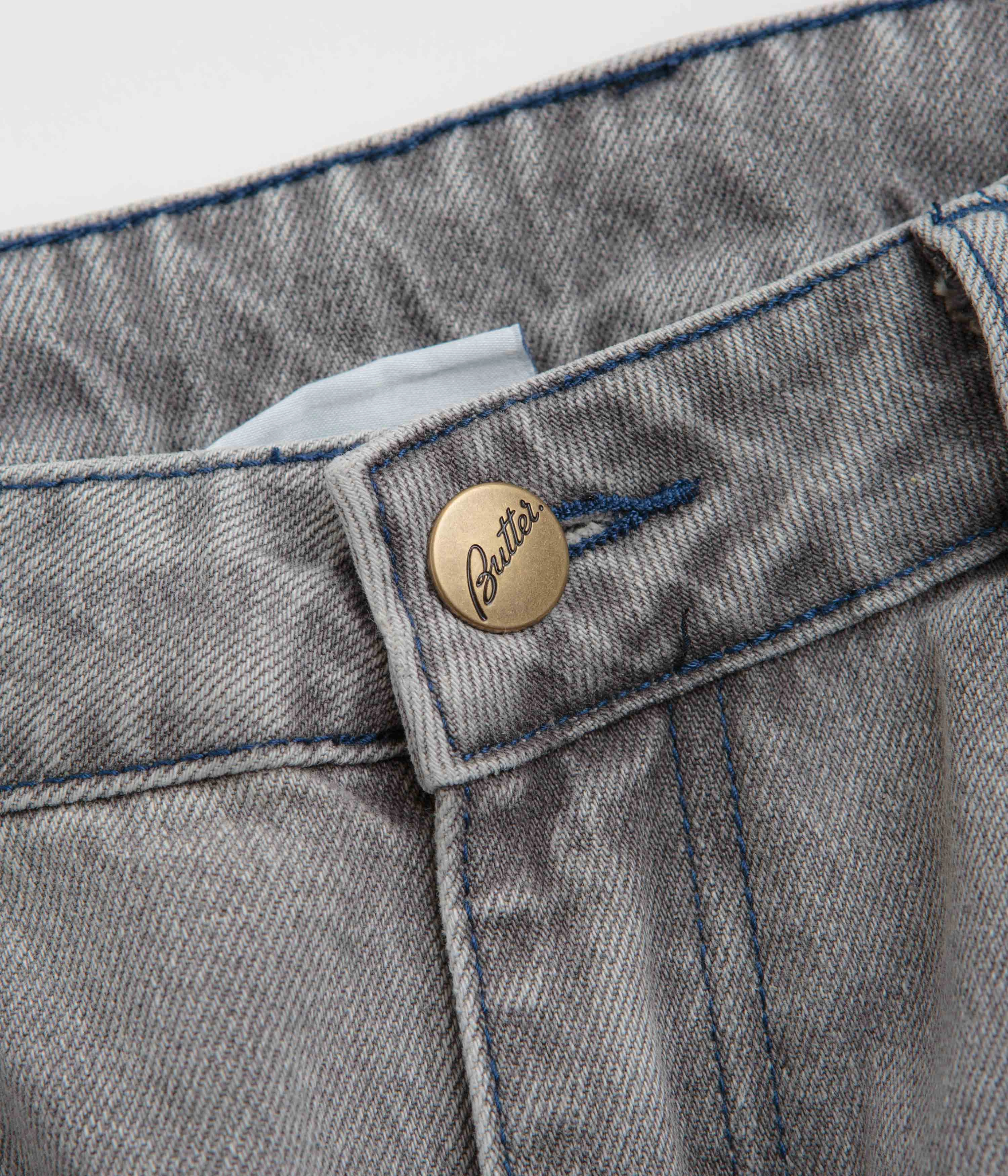 Butter Goods Encounter Jeans - Washed Soft Grey Stay Flexible Layered Panel Design