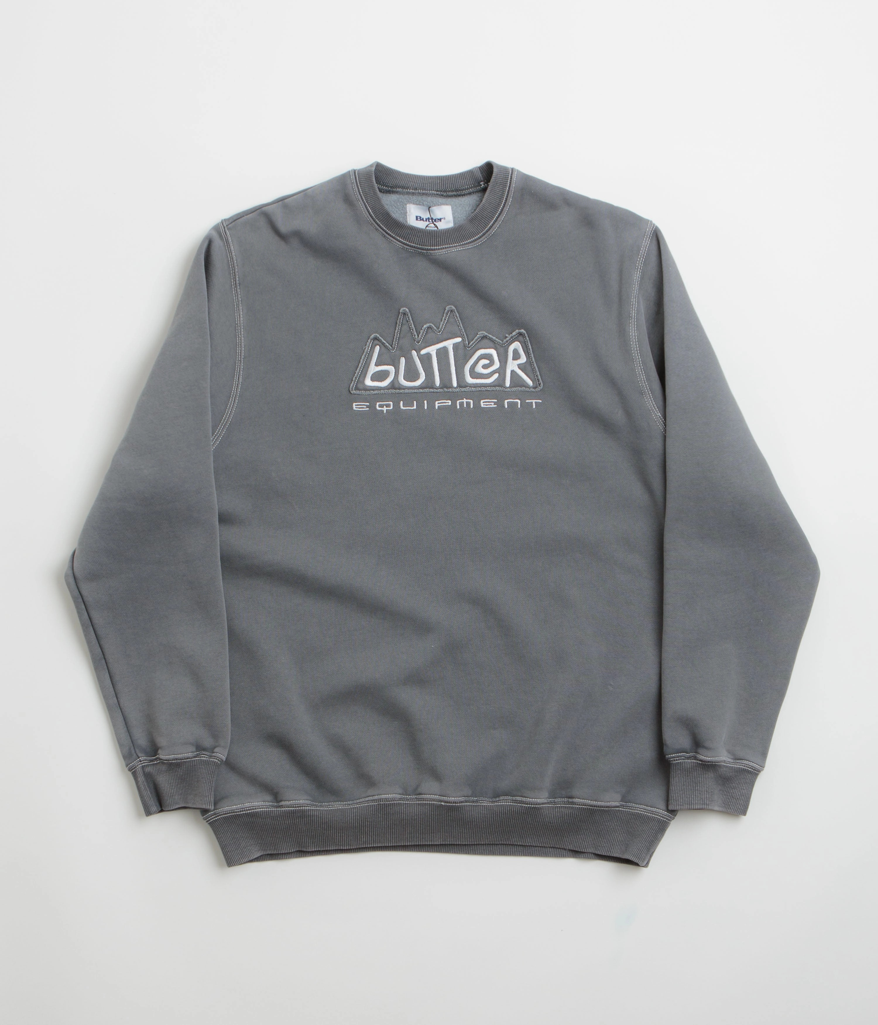 Cozy and Soft Butter Goods Equipment Applique Crewneck Sweatshirt - Washed Black