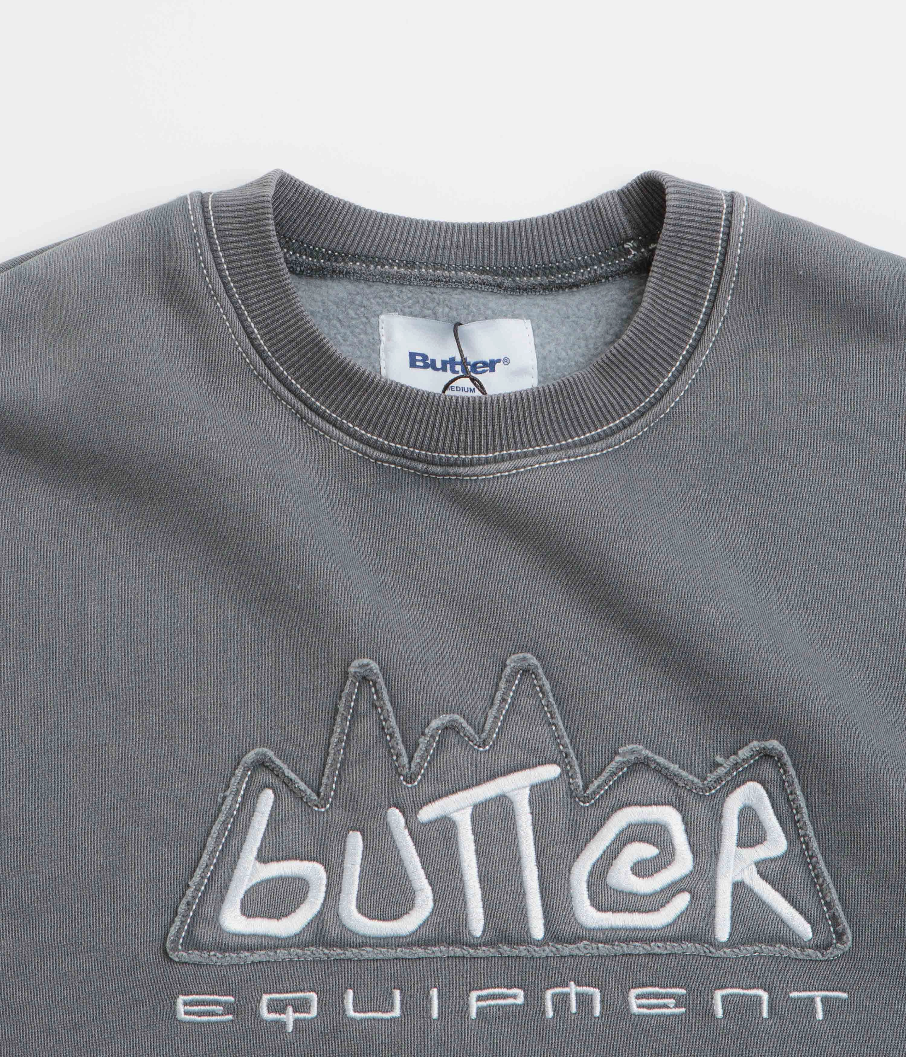 All Season Knit Non Restrictive Cut Butter Goods Equipment Applique Crewneck Sweatshirt - Washed Black