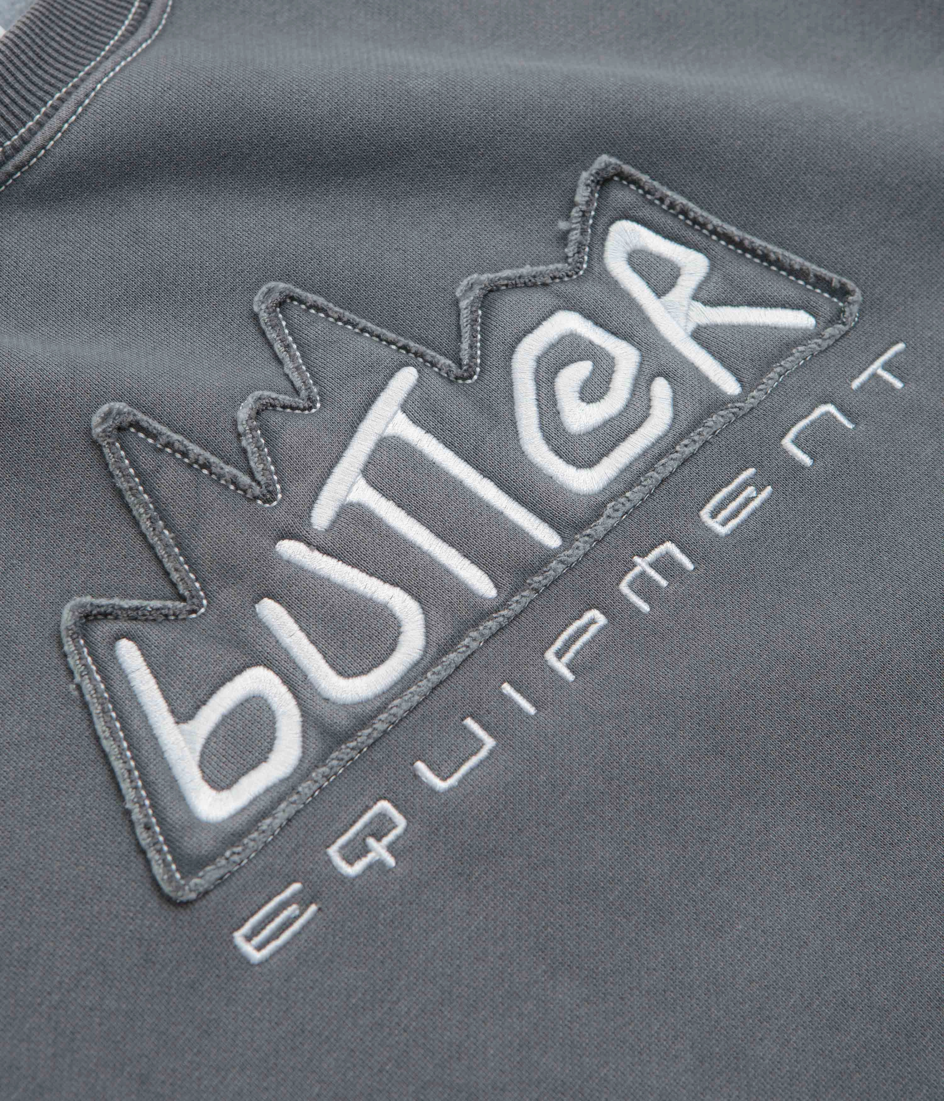 Chilly Layering Butter Goods Equipment Applique Crewneck Sweatshirt - Washed Black