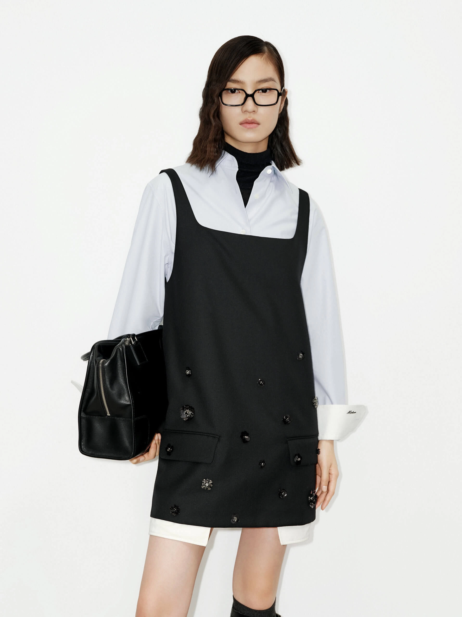Runway-Ready Modern Lines Wool Blend Sequin Dress