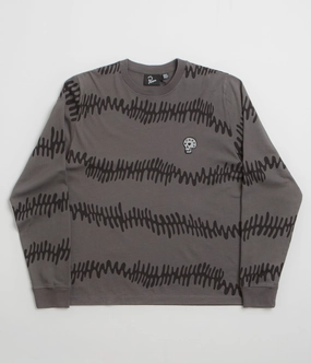 Stylish Everyday Wear Comfy Apparel by Parra Stitched Skull Long Sleeve T-Shirt - Washed Brown