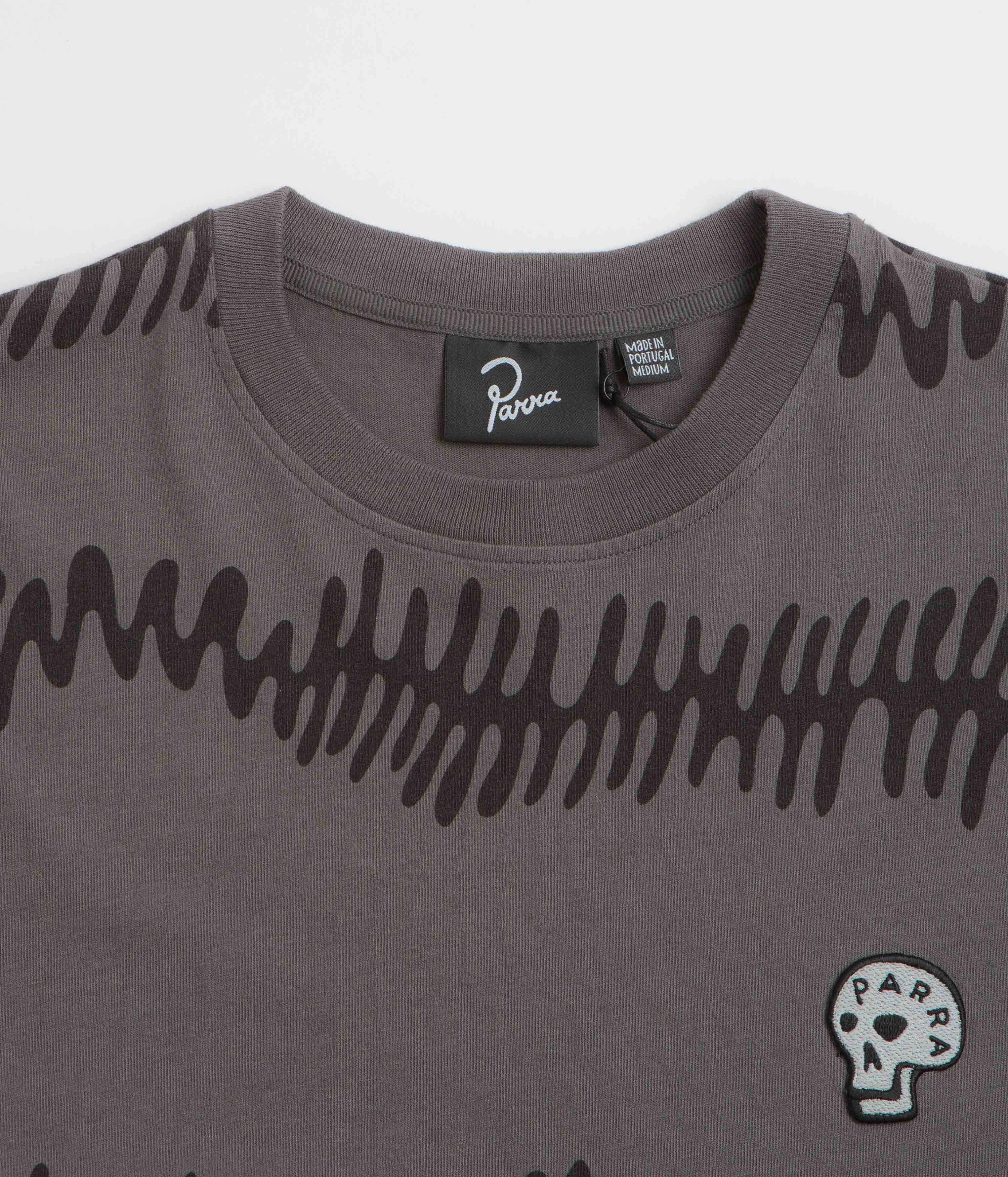 Street Trendy Urban Casual Look by Parra Stitched Skull Long Sleeve T-Shirt - Washed Brown