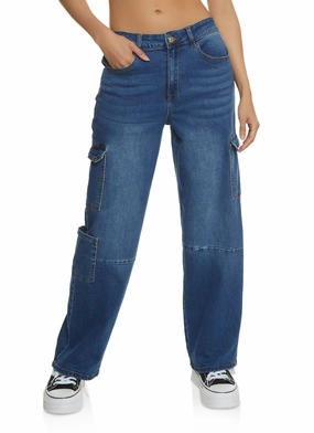 WAX Wide Leg Flap Pocket Cargo Jeans Low Profile Zipper Utility Fit