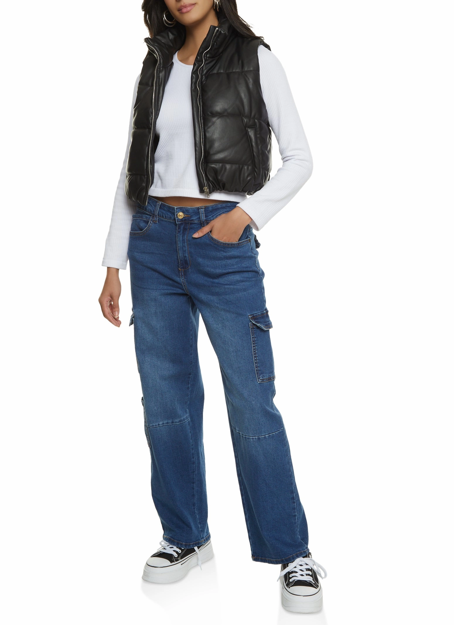 Beach Day Holiday Vibes Anti Pilling Technology WAX Wide Leg Flap Pocket Cargo Jeans