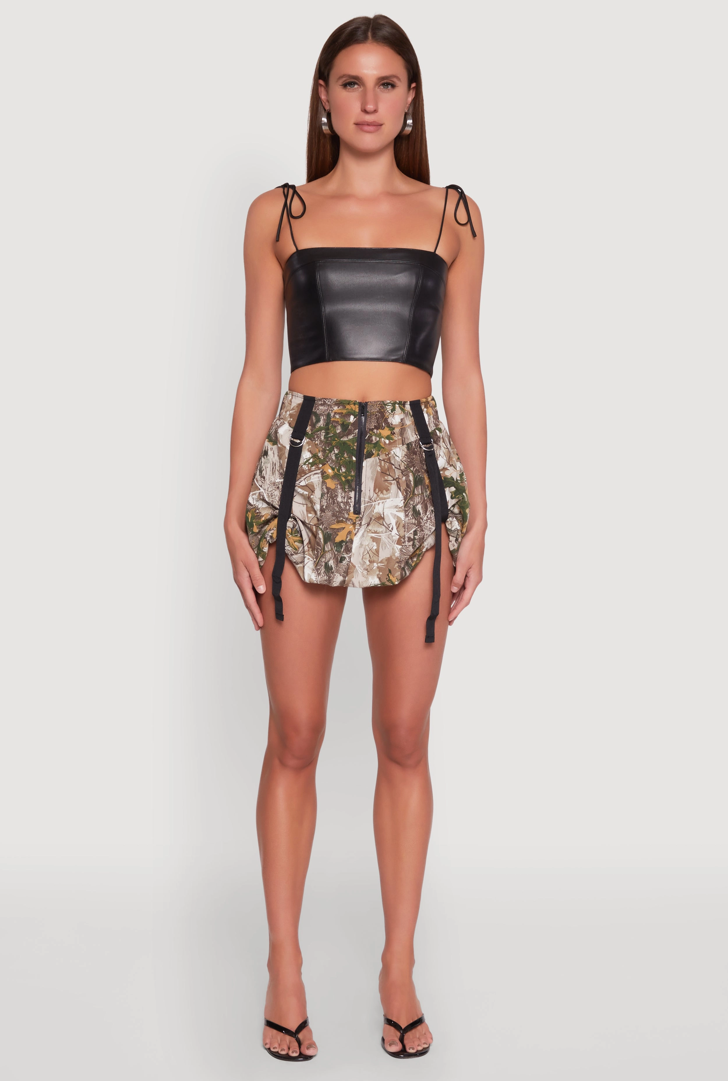 Double Layer Camo Tabbed Mini Bubble Skirt