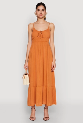 Classic Wardrobe Piece Tie Front Keyhole Maxi Dress