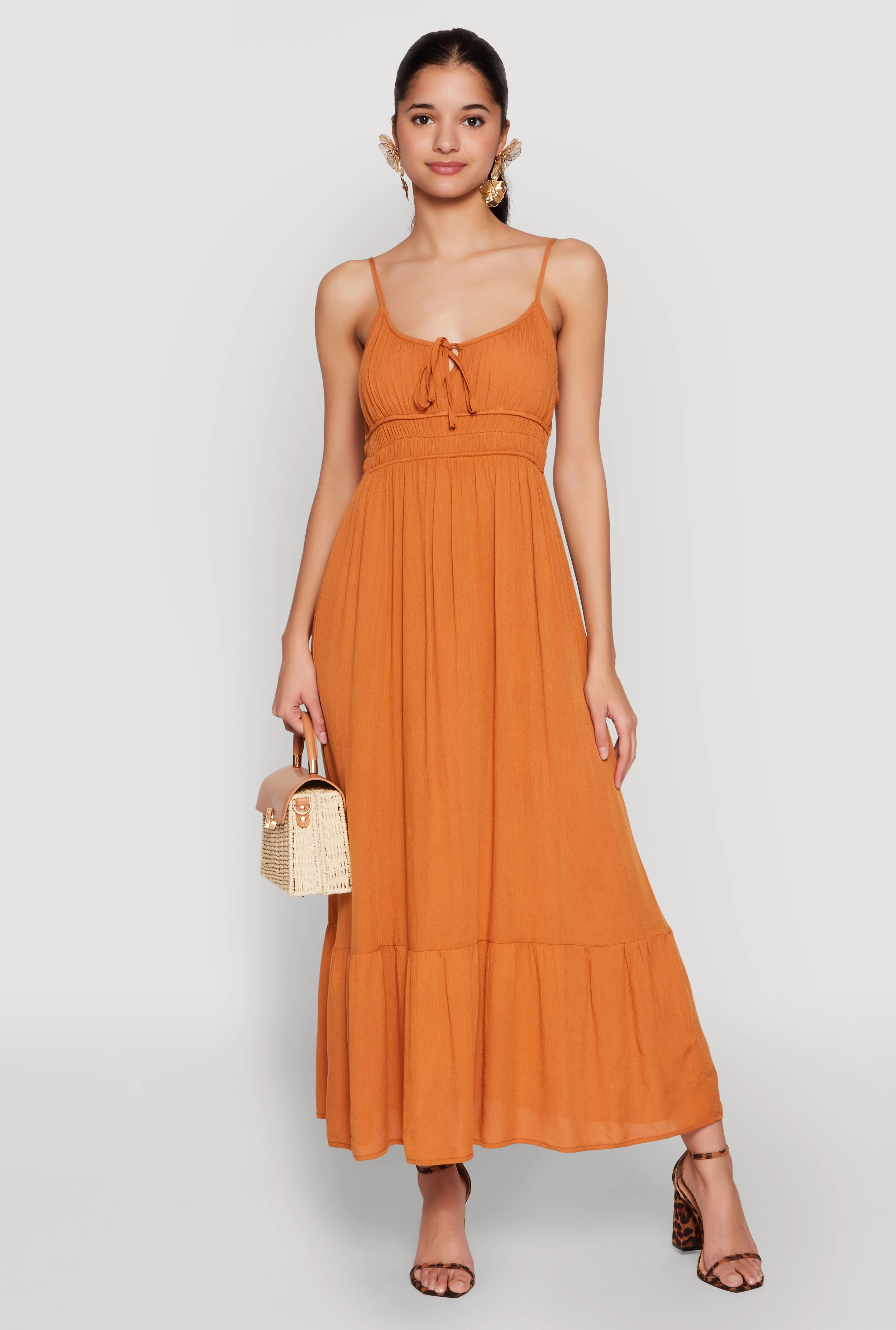 Tie Front Keyhole Maxi Dress Sophisticated Line