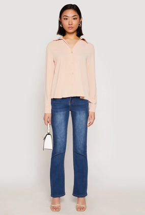 Crepe Knit Button Front Shirt Double Needle Stitching Hiking - wear